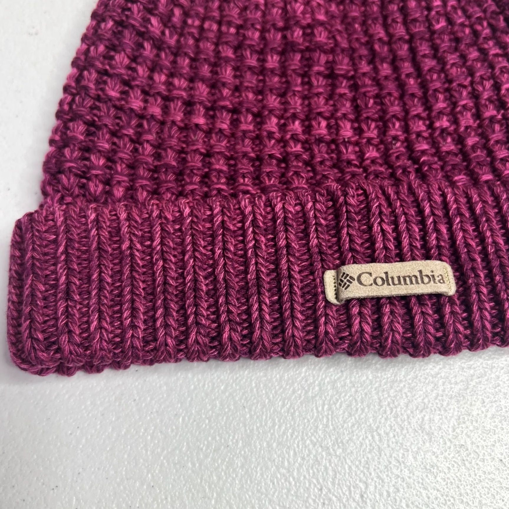 Vintage Columbia Beanie Women's One Size Purple Fuchsia Knit Waffle Cuffed Pom Pom Outdoor Activewear Casual Travel Winter Fall Spring Styles: Beanie Size ONE SIZE - 3 Thumbnail