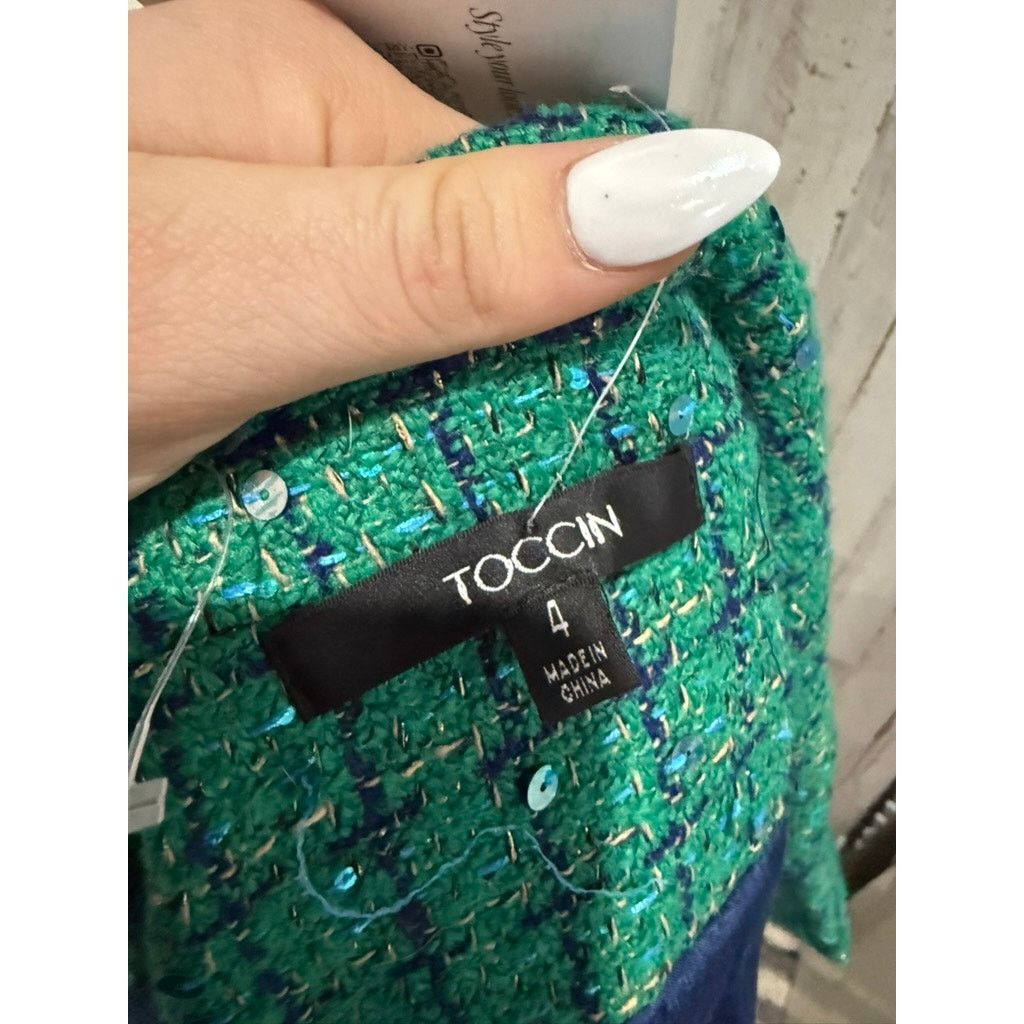 The Unbranded Brand NWT TOCCIN Jacket Womens Size 4 Green Tweed Sequin Cropped Size S / US 4 / IT 40 - 6 Thumbnail