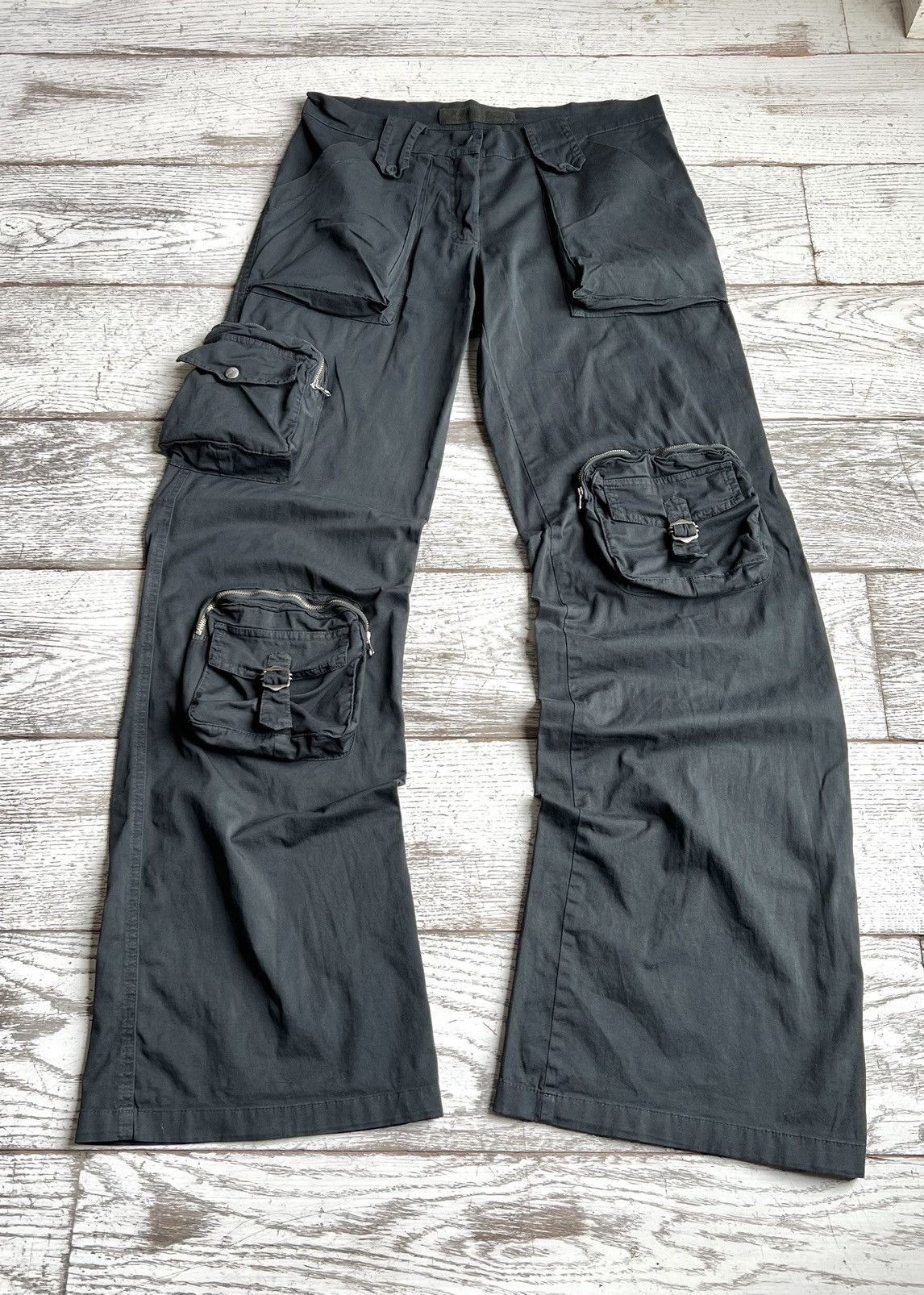 image of Junya Watanabe x Le Grande Bleu L G B Vintage Japanese Flare Wide-Leg 3D Pocket Utility Cargos in B