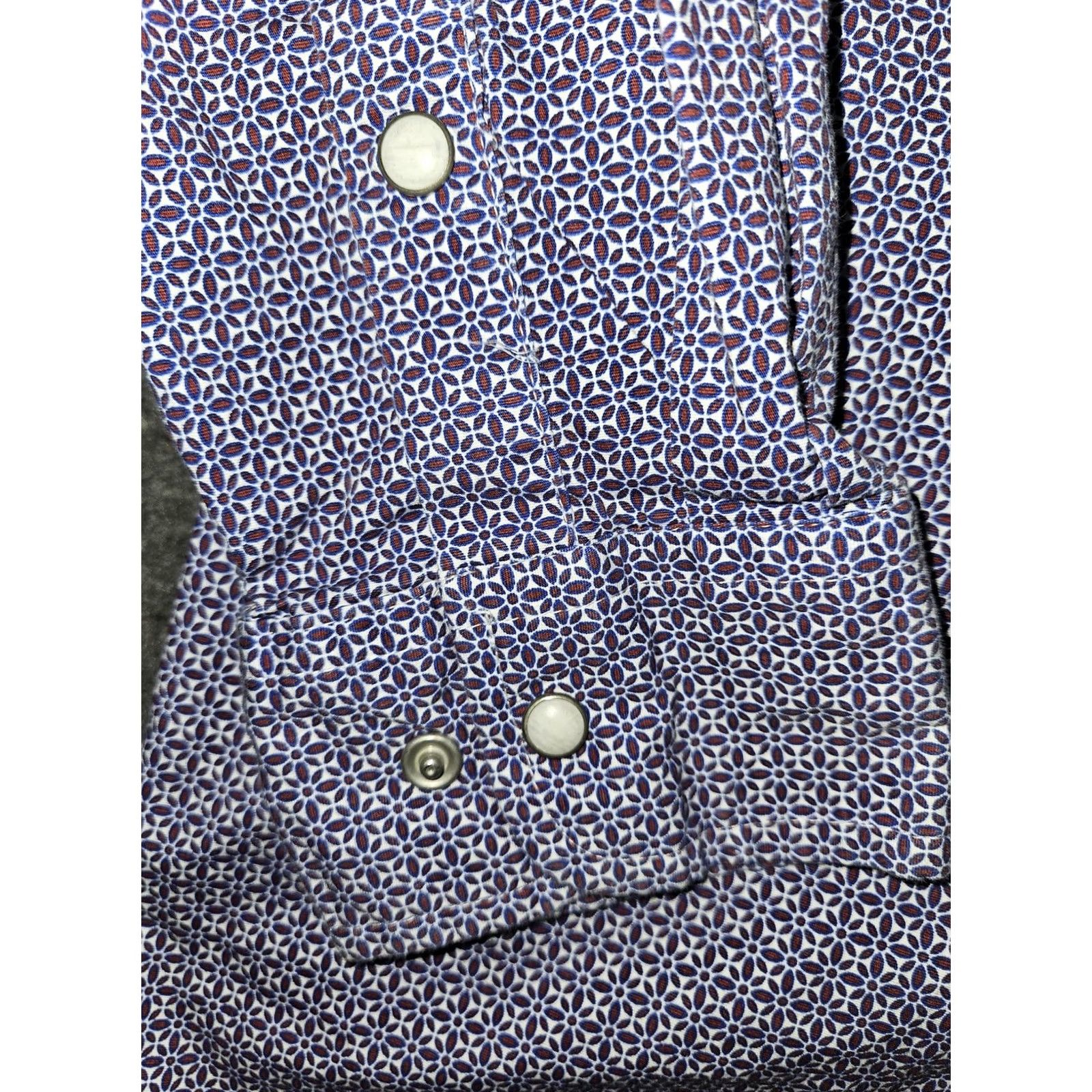 Vintage Rafter C Shirt Mens XL Blue Geometric Western Pearl Snap Stretch Long Sleeve Size US XL / EU 56 / 4 - 5 Thumbnail