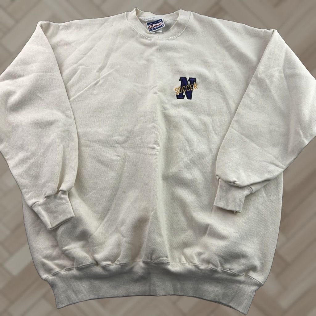 Hanes VINTAGE Hanes Northwestern Soccer Crewneck Sweatshirt Men XL Ivory Size US XL / EU 56 / 4 - 1 Thumbnail