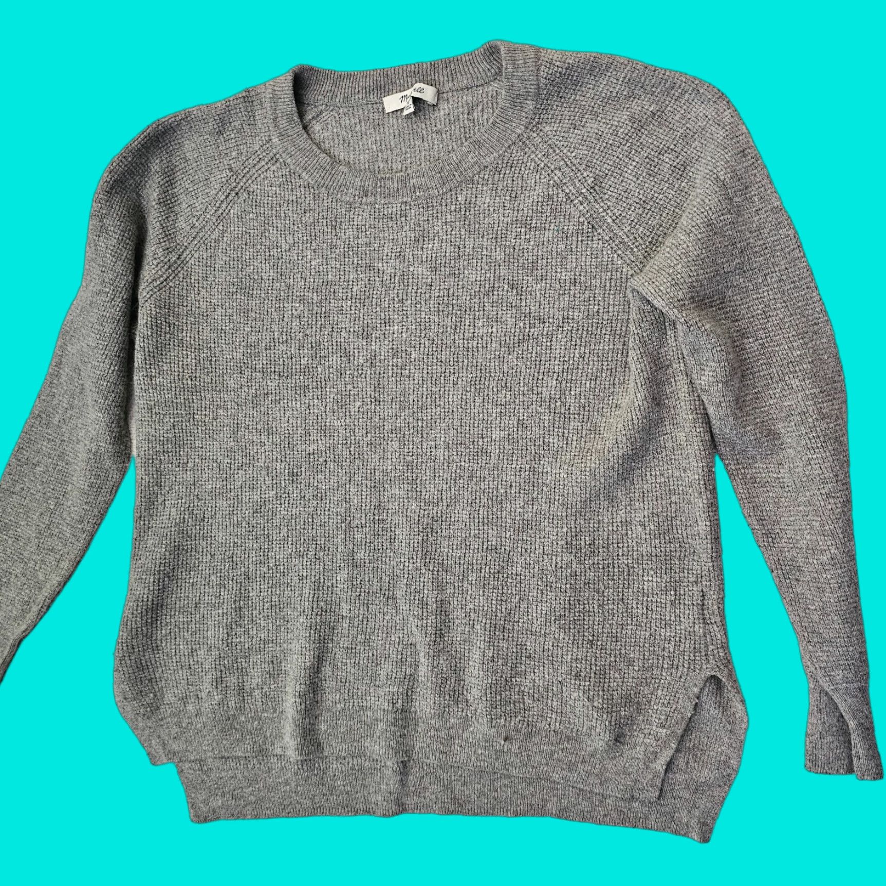 Madewell Pullover Sweatshirt Sweater Shirt Long Sleeve Gray L Women’s Crew Neck Alpaca Merino Wool Knit Pattern Solid