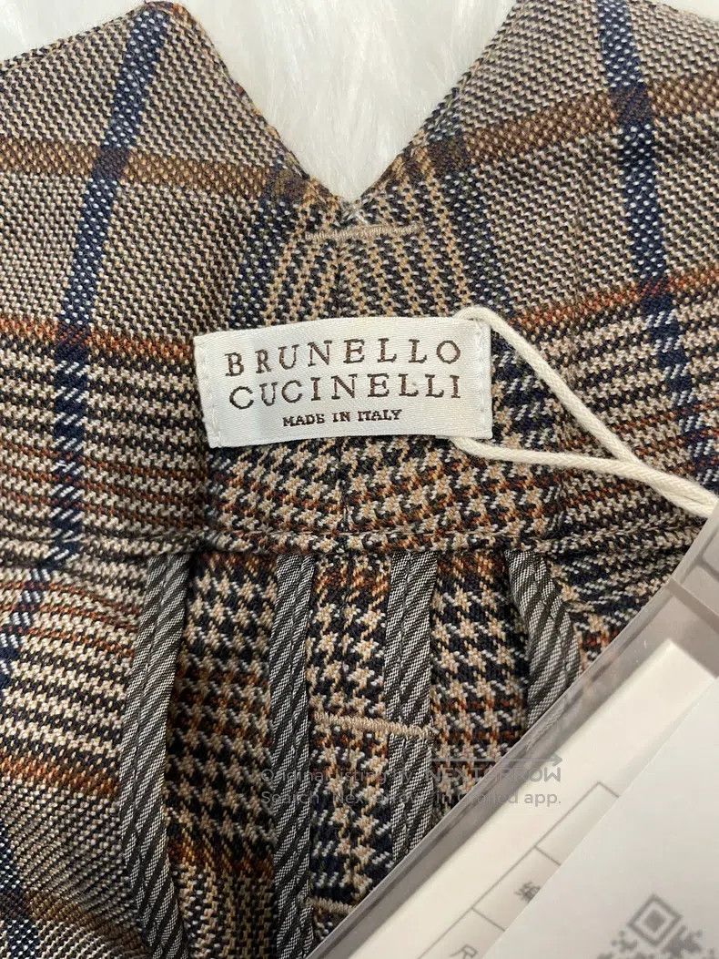 Brunello Cucinelli Brunello Cucinelli Caramel Plaid New Wool Long Trousers Size 27" / US 4 / IT 40 - 3 Thumbnail