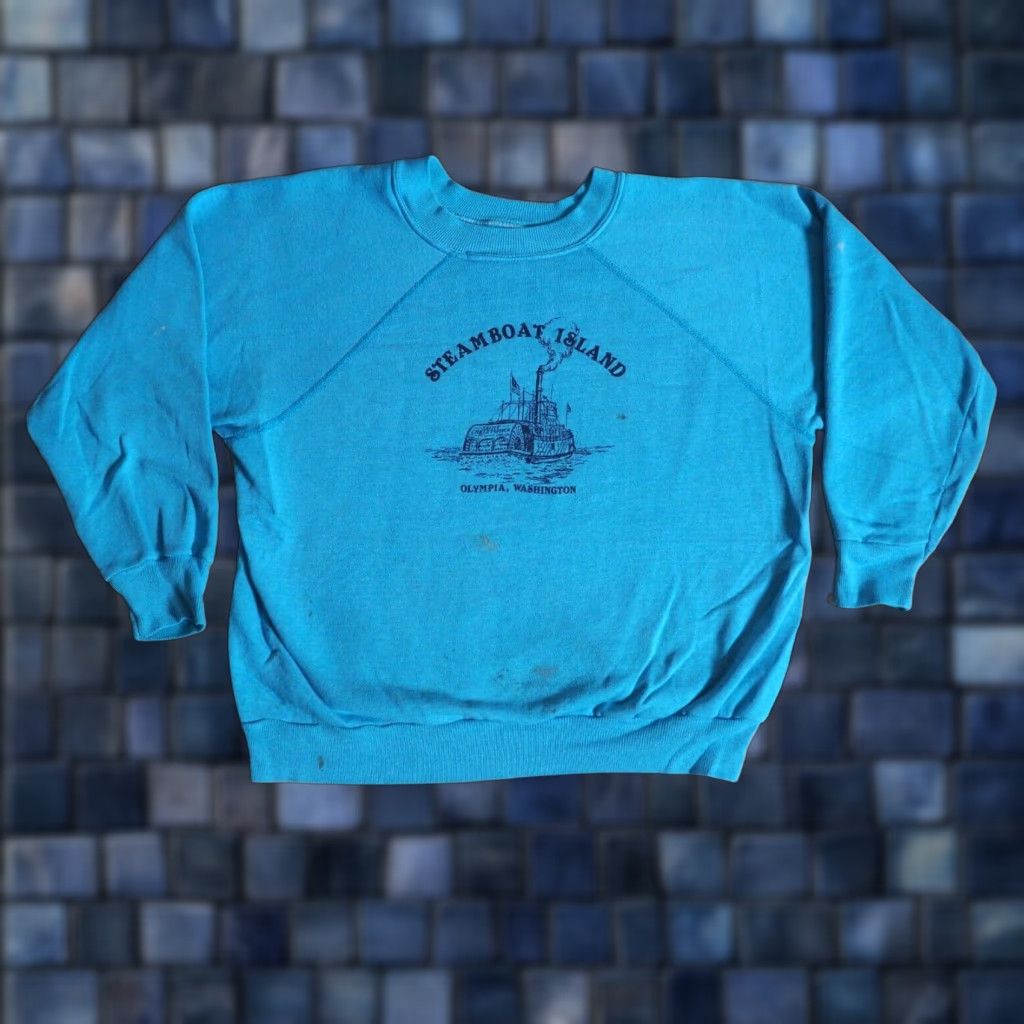 Vintage VTG 70s 80s Steamboat Island Olympia WA Blue PNW USA Pullover Sweatshirt S Size US S / EU 44-46 / 1 - 1 Thumbnail