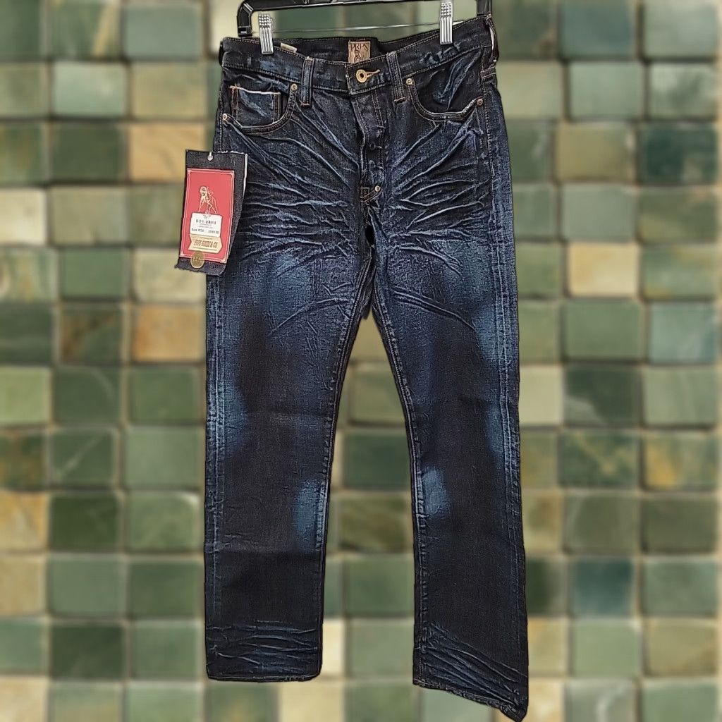 Prps PRPS Jeans Mens 30 Blue Raw Denim Selvedge 90s Grunge Straight Inseam 33 Button Logo Size US 30 / EU 46 - 1 Thumbnail