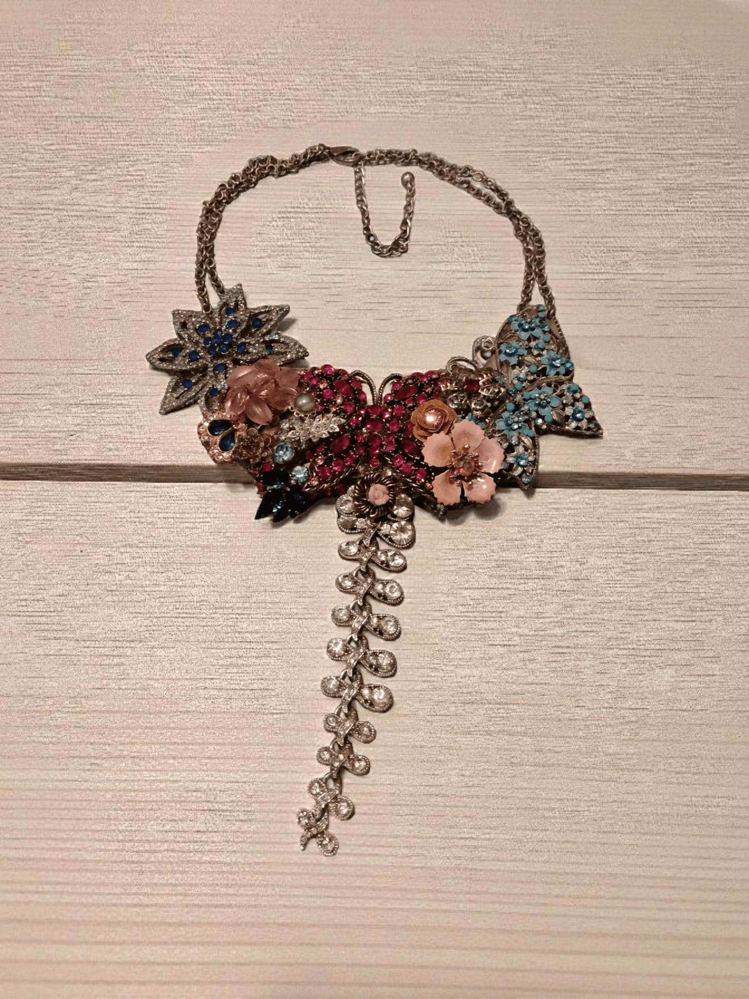 Handmade Bits n pieces multi color rhinestone bib Statement necklace Size ONE SIZE - 2 Thumbnail