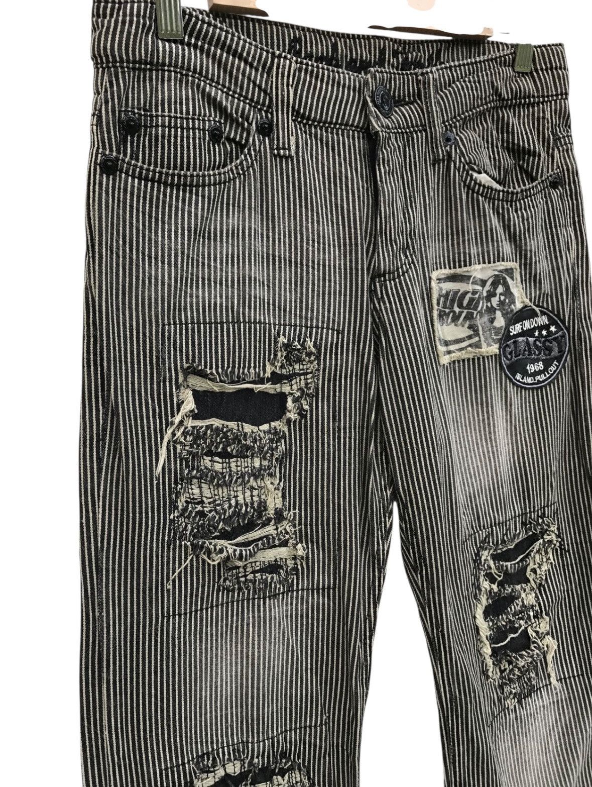Japanese Brand Stripe Distressed Patches Casual Pants Workers Style Size US 29 - 5 Thumbnail