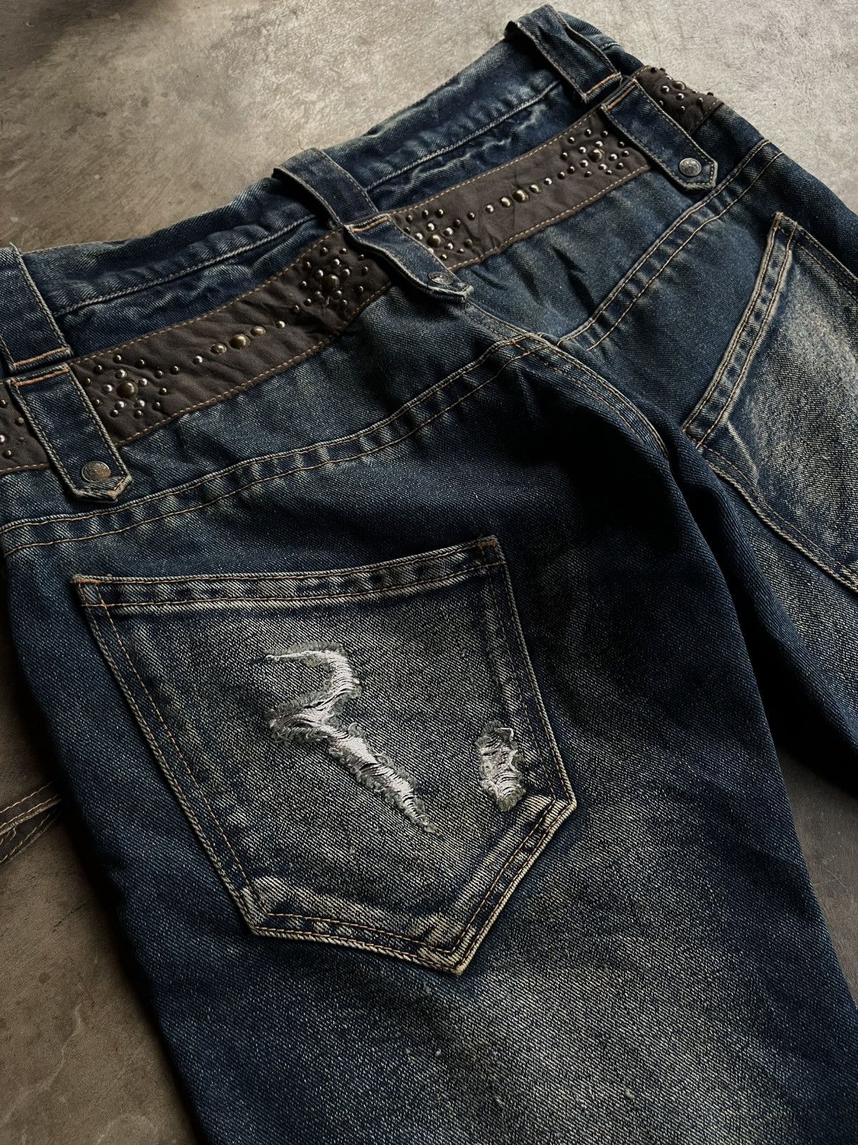 5351 POUR LES HOMMES 2000s JAPANESE BEADS ICOM DOUBLE WAIST DENIM PUNK PANTS VKEI Size US 32 / EU 48 - 6 Thumbnail