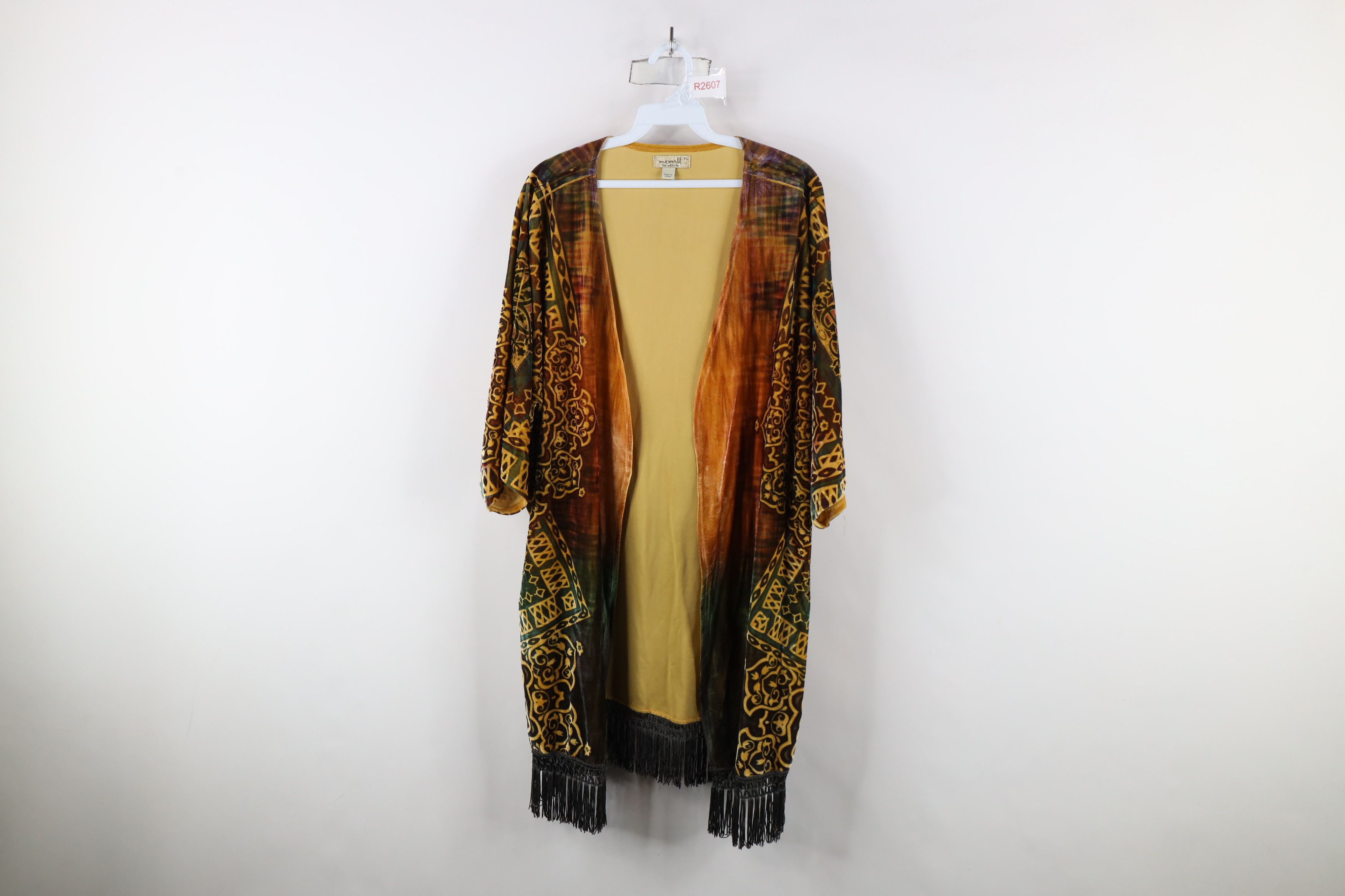 Vintage Vintage 90s Boho Chic Geometric Fringed Open Front Cardigan Size XL / US 12-14 / IT 48-50 - 1 Thumbnail