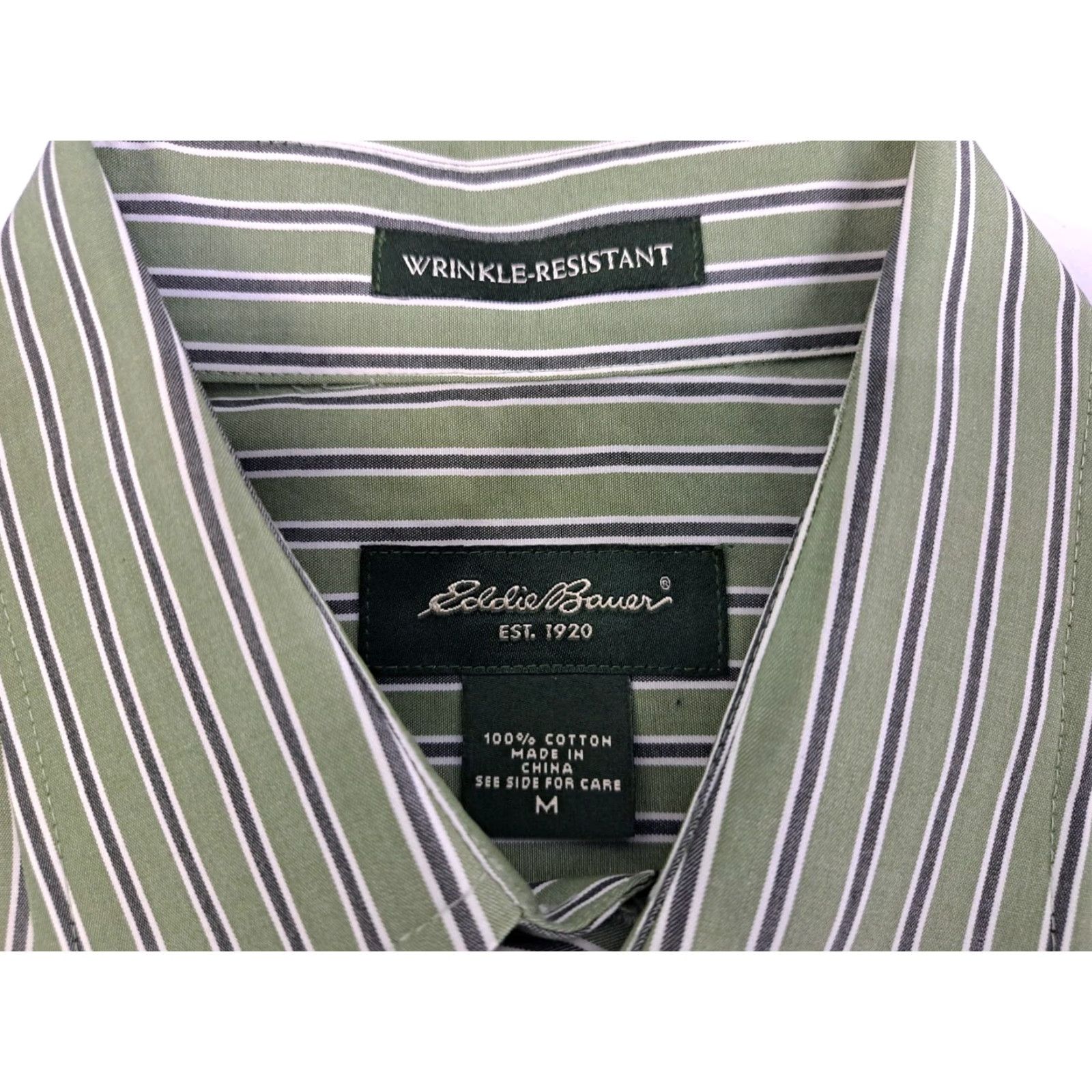 Eddie Bauer Eddie Bauer Men's Wrinkle Resistant Long Sleeve Button Up Striped Shirt M Green/White Striped Shirt Mens M Wrinkle Resistant Button-Up Shirt Size US M / EU 48-50 / 2 - 3 Thumbnail