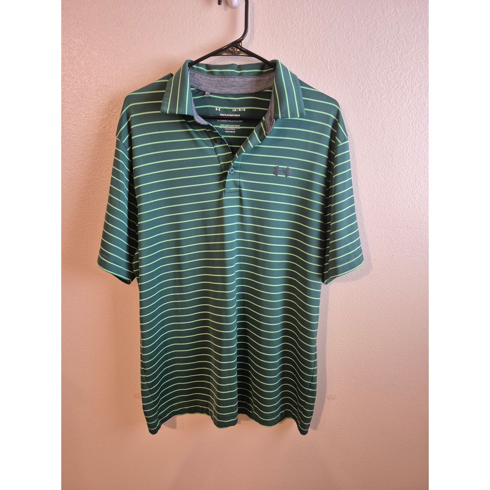 Under Armour Under Armour Playoff Polo Mens Large L Green Striped Top Size US L / EU 52-54 / 3 - 1 Thumbnail