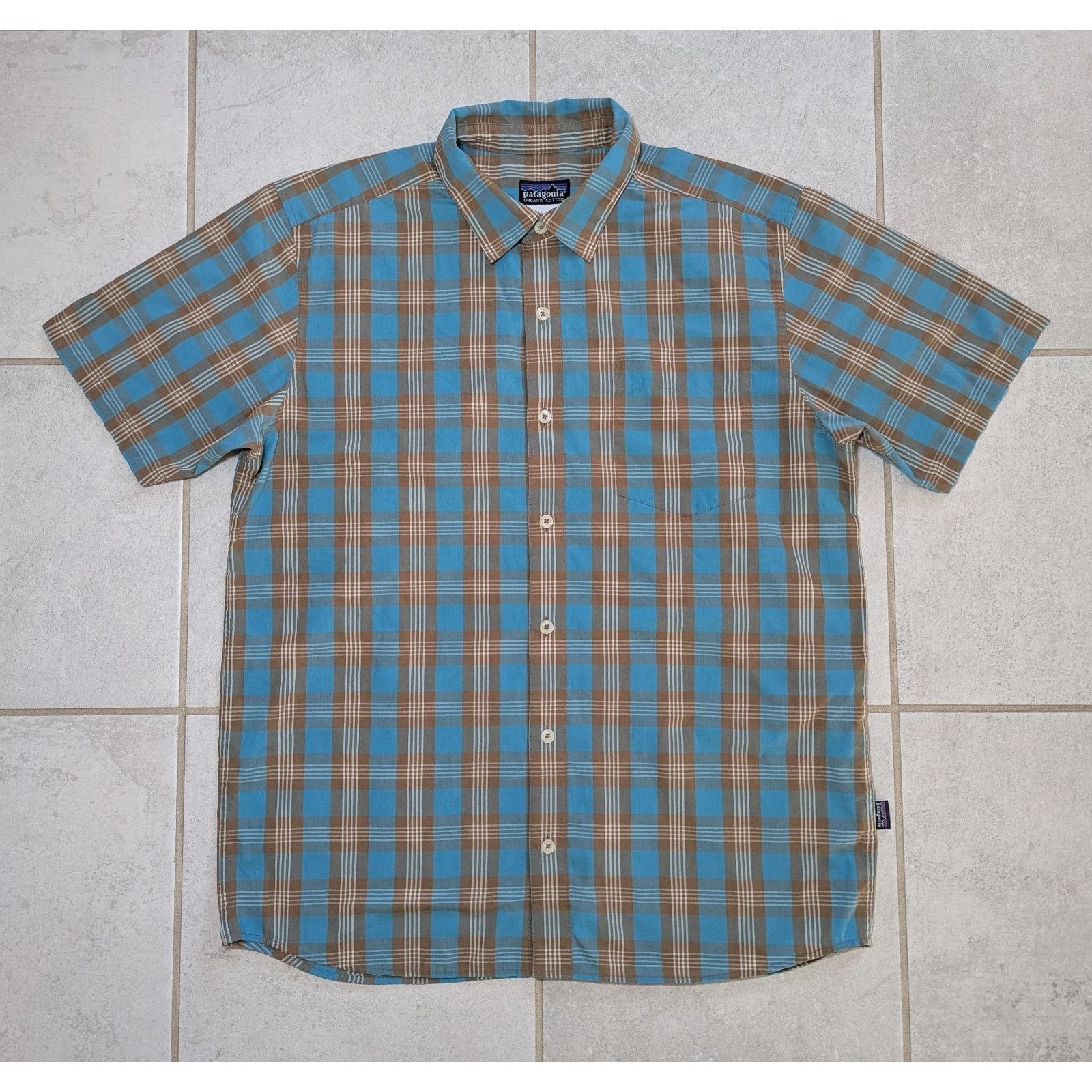 Patagonia Patagonia Men's Medium Short Sleeve Burrton Shirt Blue Brown Size US M / EU 48-50 / 2 - 1 Thumbnail