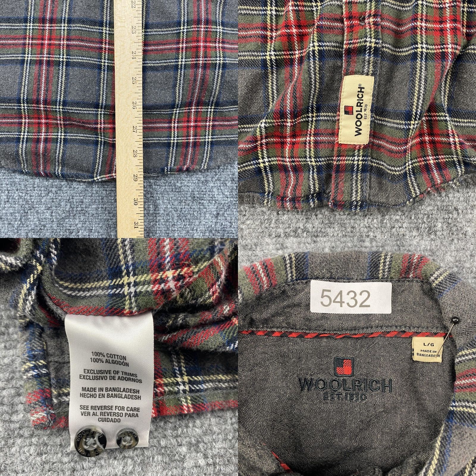 Vintage VINTAGE WOOLRICH Shirt Mens Large Gray Red Plaid Flannel Button Down Long Sleeve Cotton Size US L / EU 52-54 / 3 - 8 Thumbnail