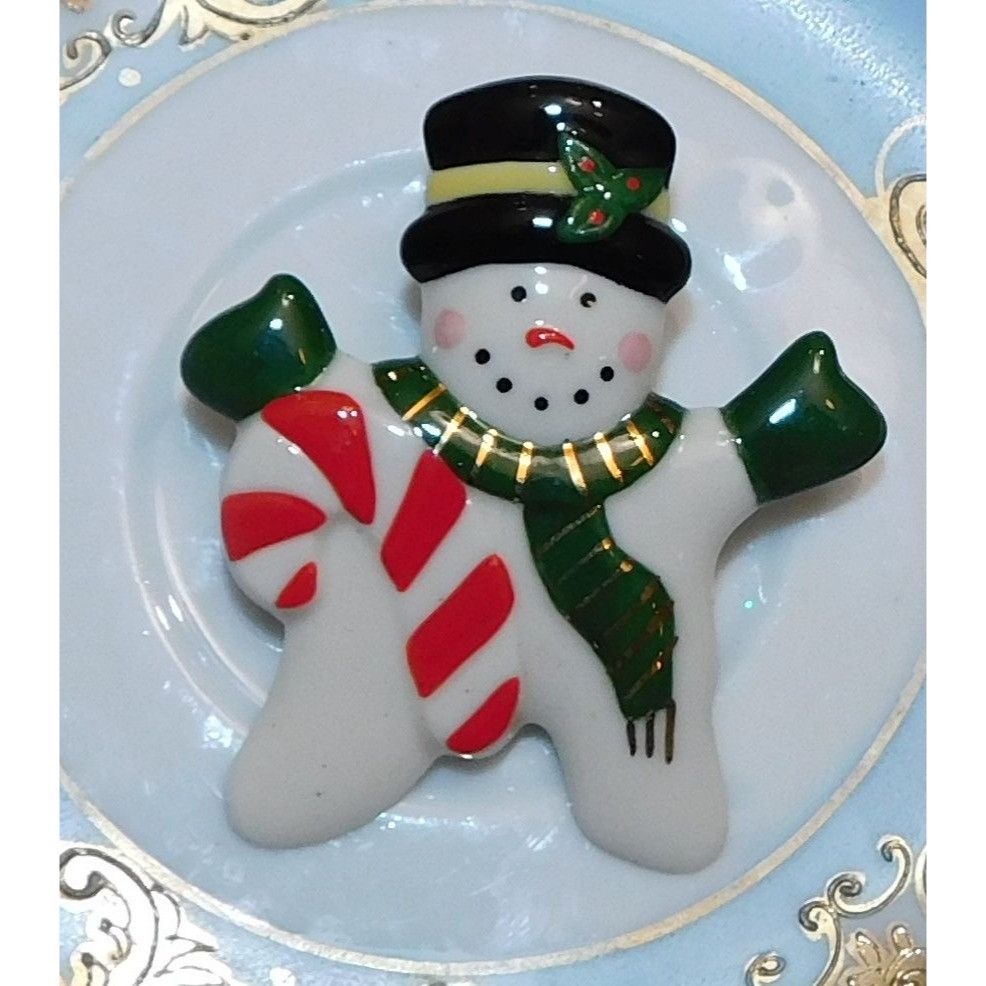 Other Vintage Ceramic Snowman With Candycane Brooch Size ONE SIZE - 2 Thumbnail