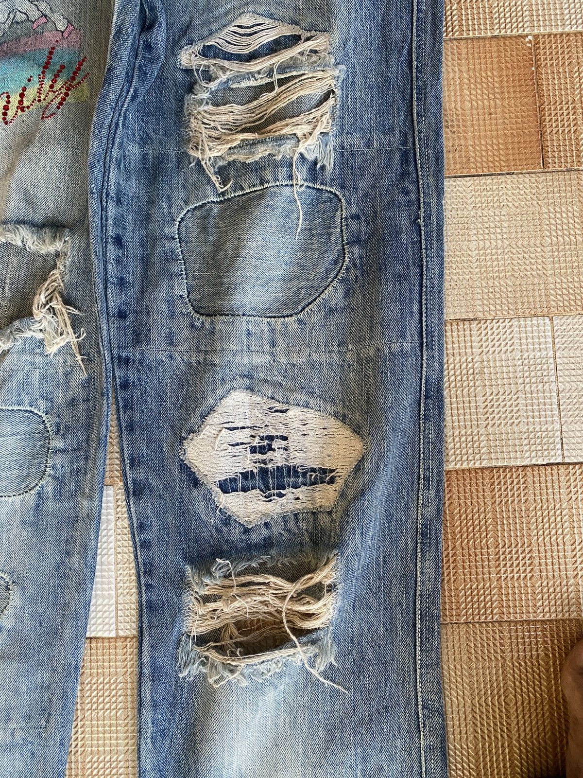 Beauty Beast × PPFM Vintage candy stripper slim cut distressed denim Size US 33 - 18 Thumbnail