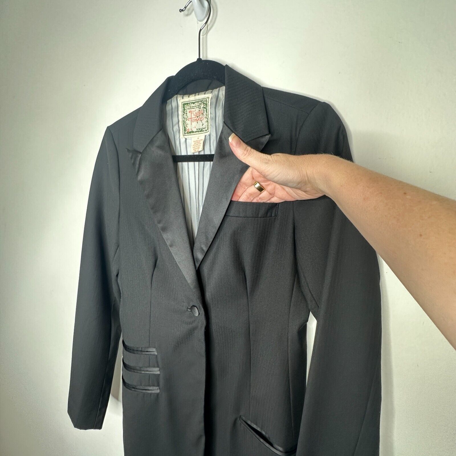 Other Flying Tomato Black Long Tuxedo Blazer Satin Trim M Size M / US 6-8 / IT 42-44 - 6 Thumbnail
