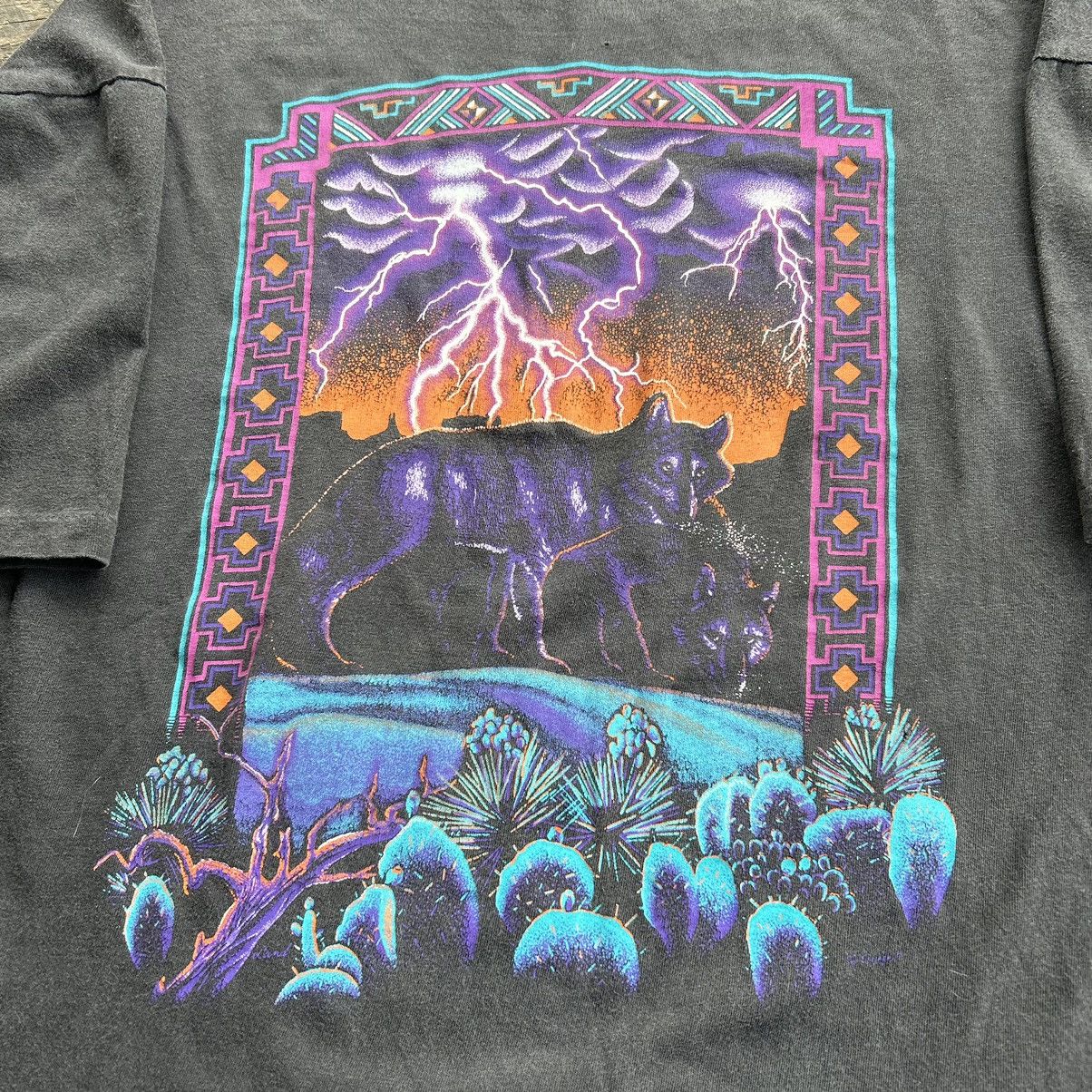 Vintage Vintage 90s Wolf Nature Lightning Boxy Fit Faded T Shirt Size US XL / EU 56 / 4 - 4 Thumbnail