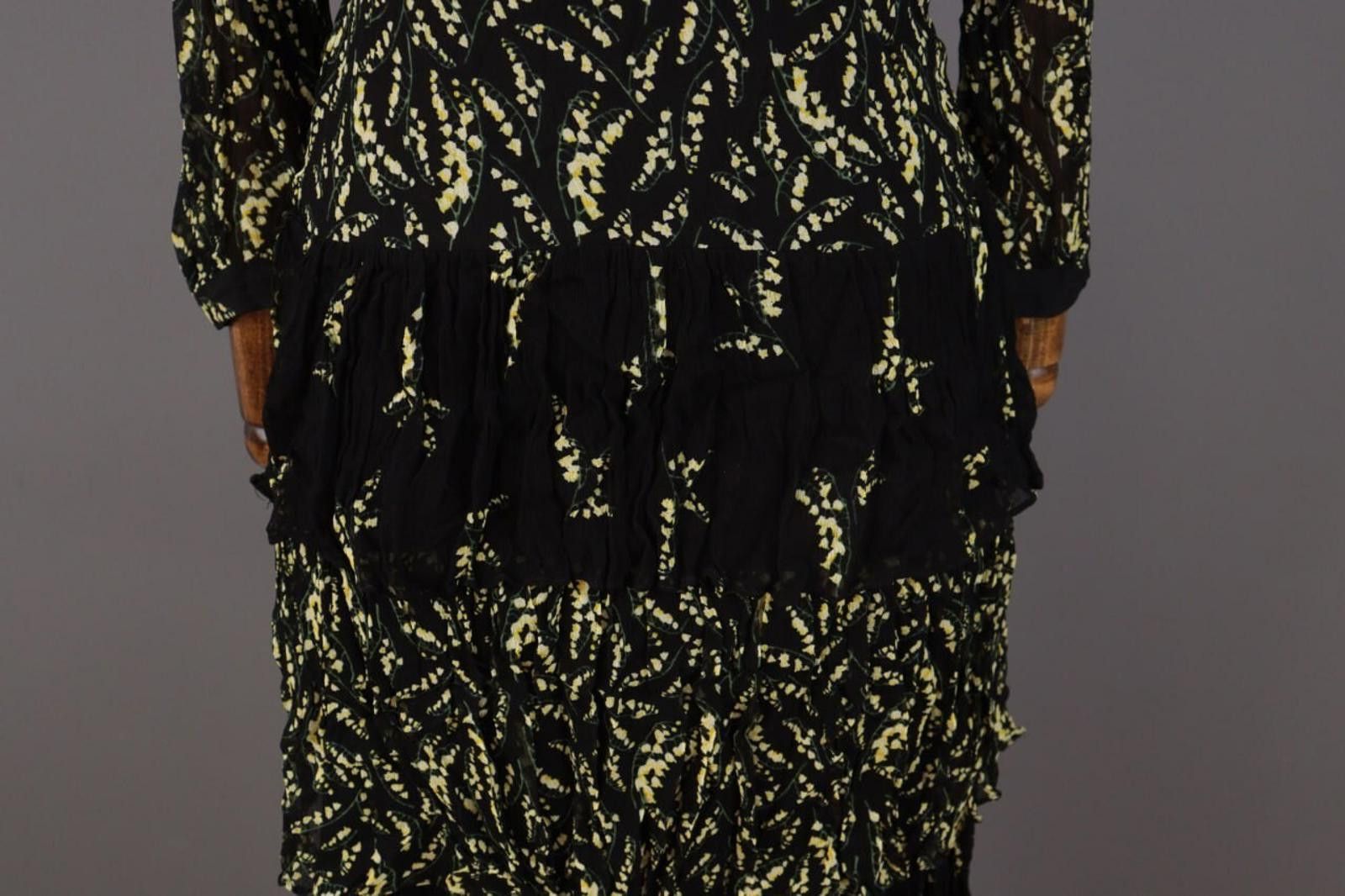 Wilkes Bashford BA&SH Lady Dress Black Floral Ruffle Blouson Dress Size 1 Size M / US 6-8 / IT 42-44 - 4 Thumbnail