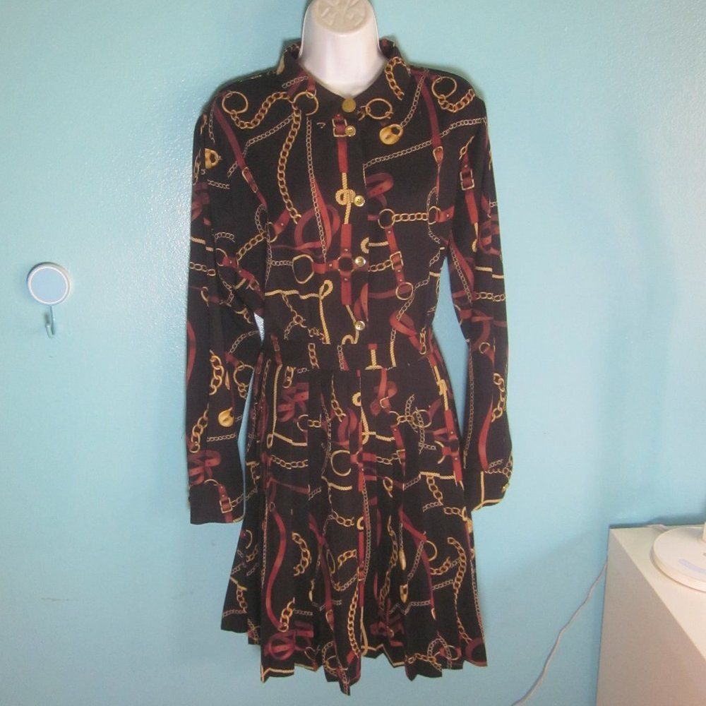 Alexis Mabille Alexia Admor Black Chain Belt Dress with Pleated Skirt Women Size L / US 10 / IT 46 - 1 Thumbnail