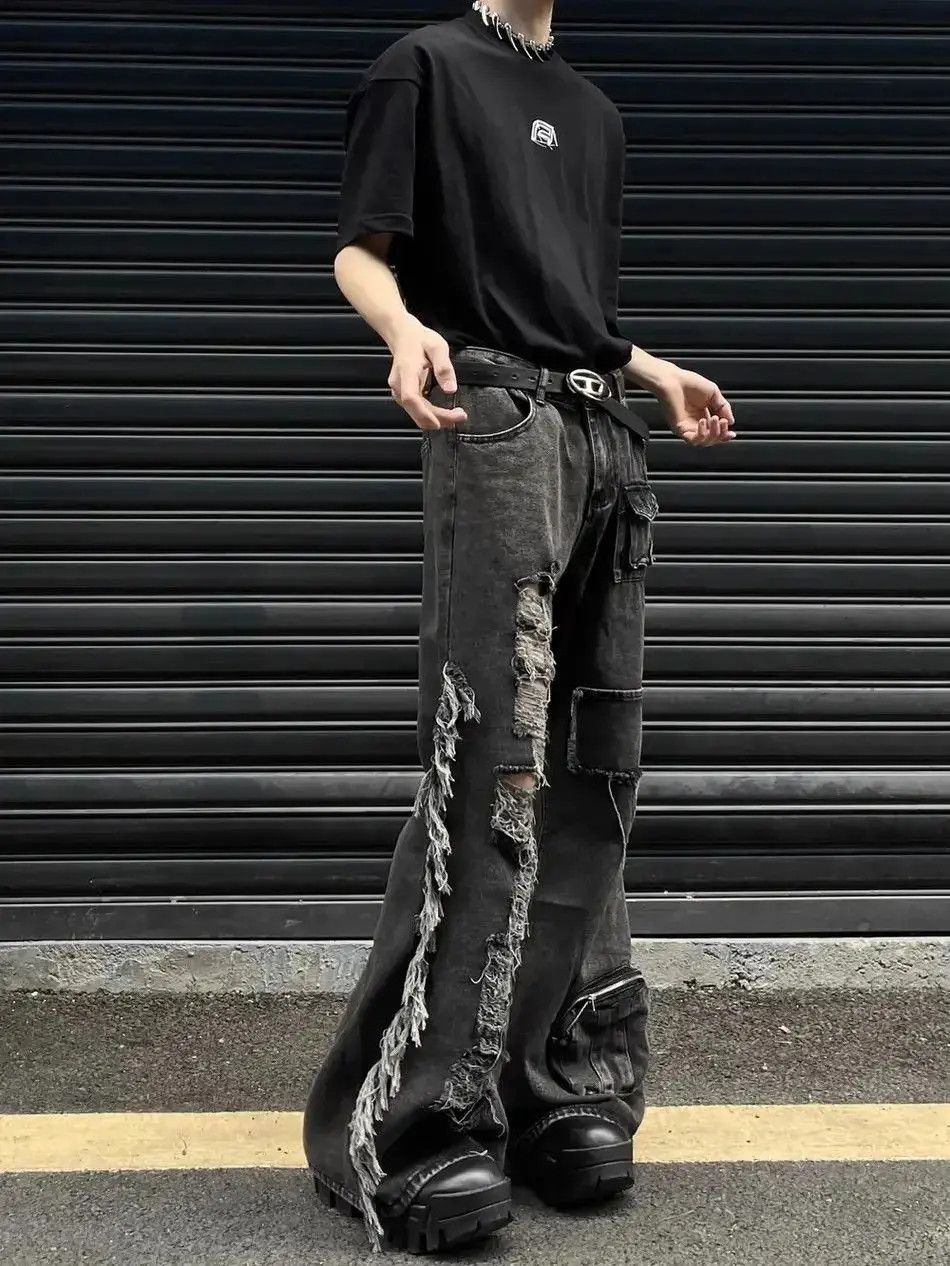 Japanese Brand High street ripped raw edge patchwork draped jeans Size US 32 / EU 48 - 2 Thumbnail