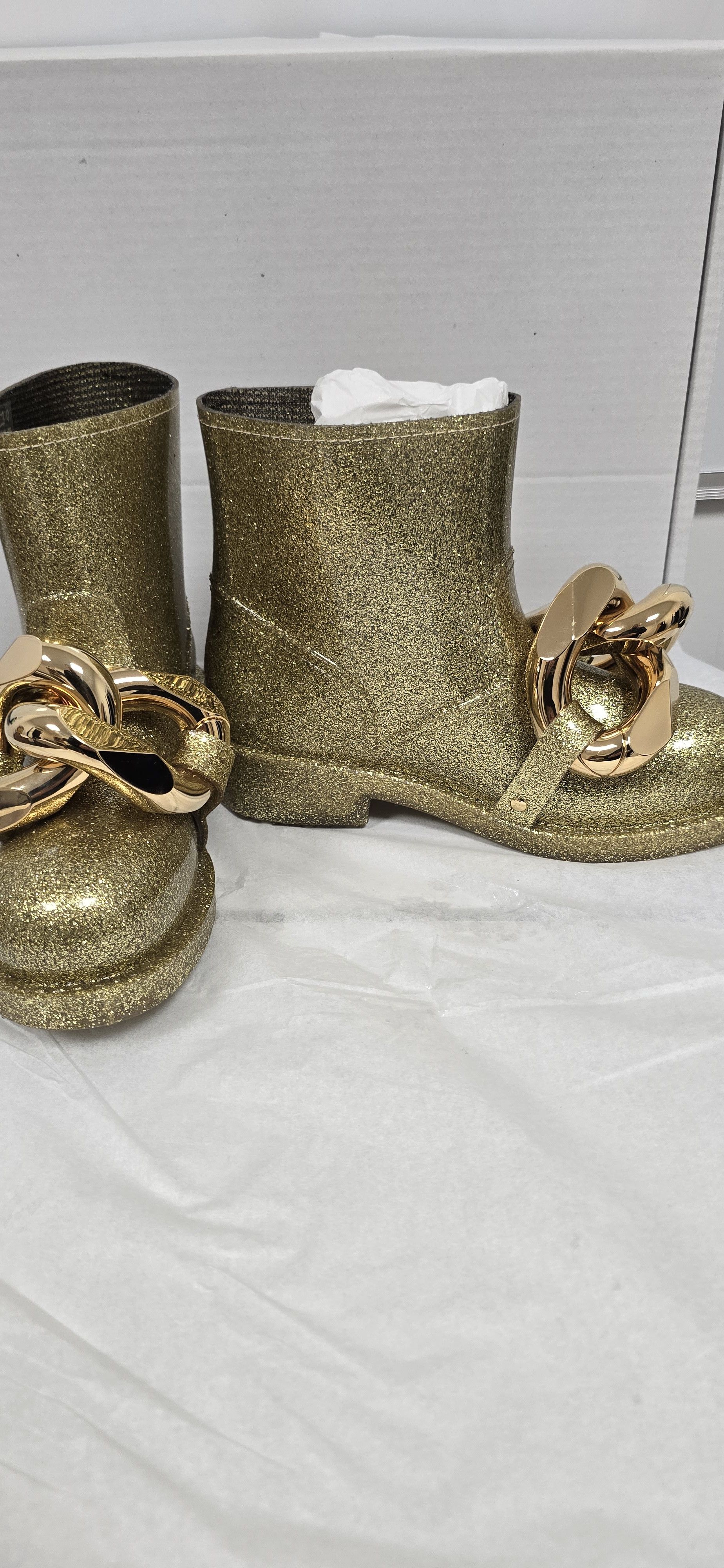 JW Anderson Gold Glitter Chain Rubber Rain Boots Wellies $400 Size US 7 / IT 37 - 5 Thumbnail