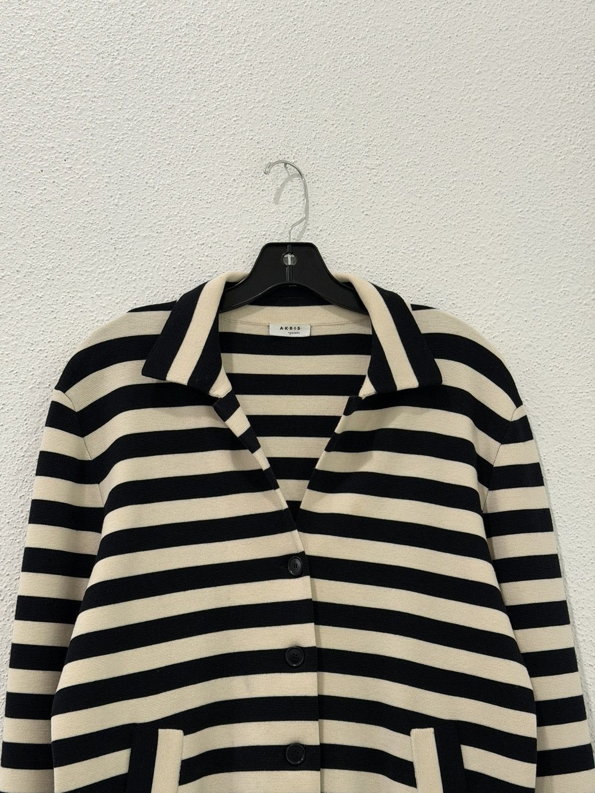 Akris Akris Punto Knit Jacket Womens 8 Striped Wool Button Front Size M / US 6-8 / IT 42-44 - 2 Thumbnail