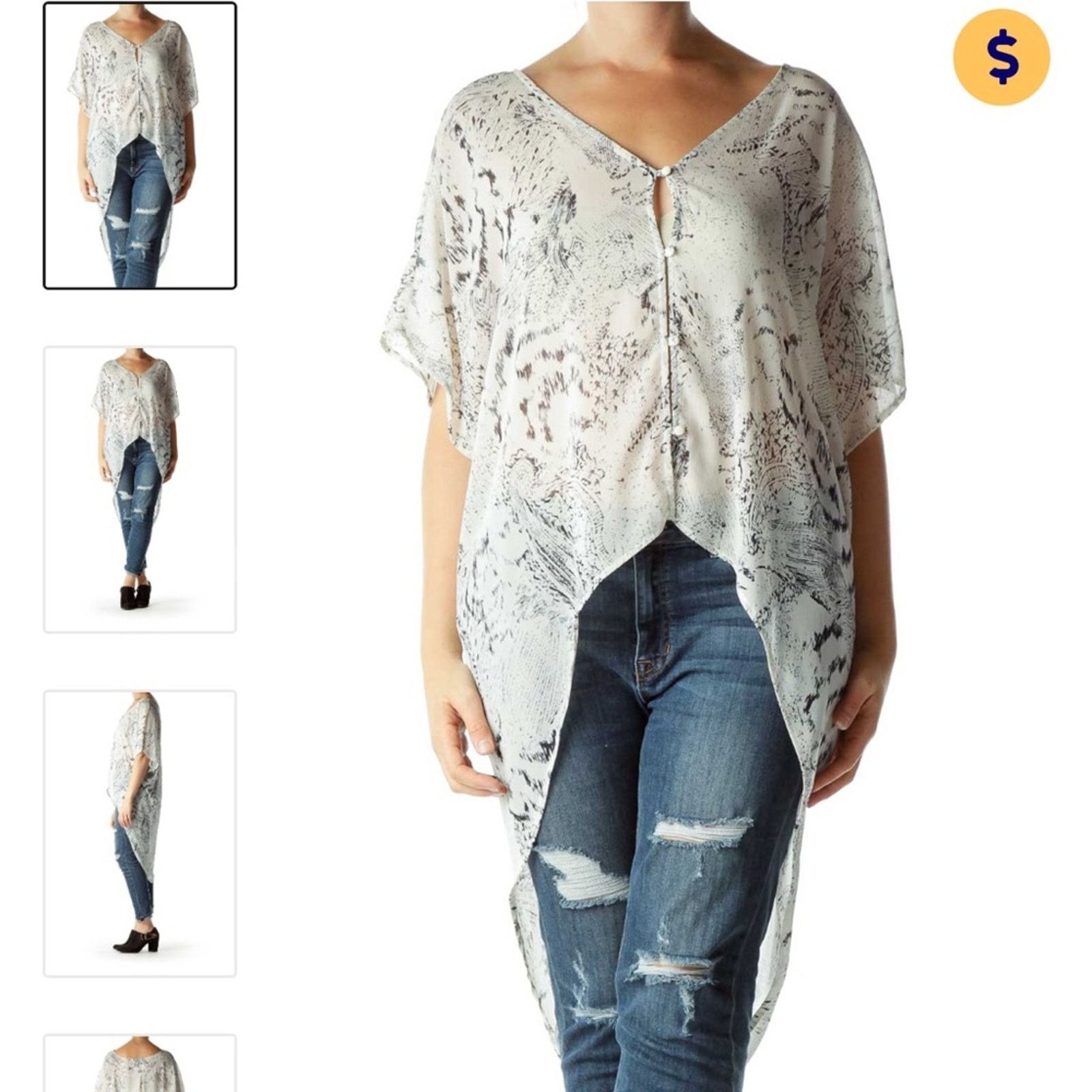 ASTR The Label ASTR Cream & Black Animal Print High Low Shear Tunic Top S Size S / US 4 / IT 40 - 9 Thumbnail