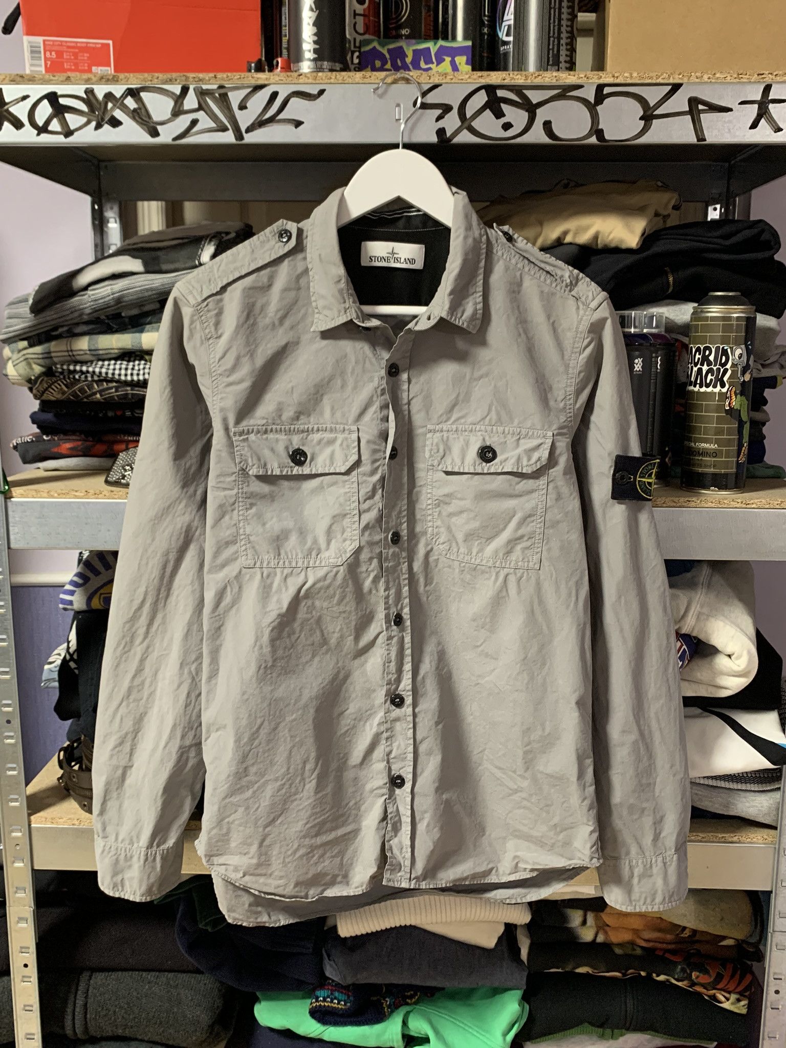 Stone Island Stone Island Cotton Button Up Overshirt Gray Size L Size US L / EU 52-54 / 3 - 1 Thumbnail