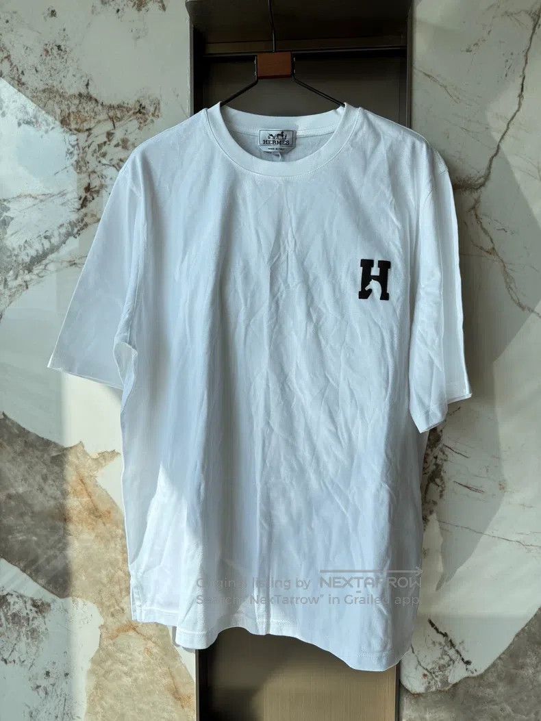 Hermes Leather detail cotton T-shirt white 100% cotton