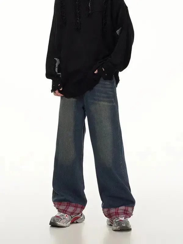 Japanese Brand Retro loose straight tube plaid jeans Size US 32 / EU 48 - 5 Thumbnail