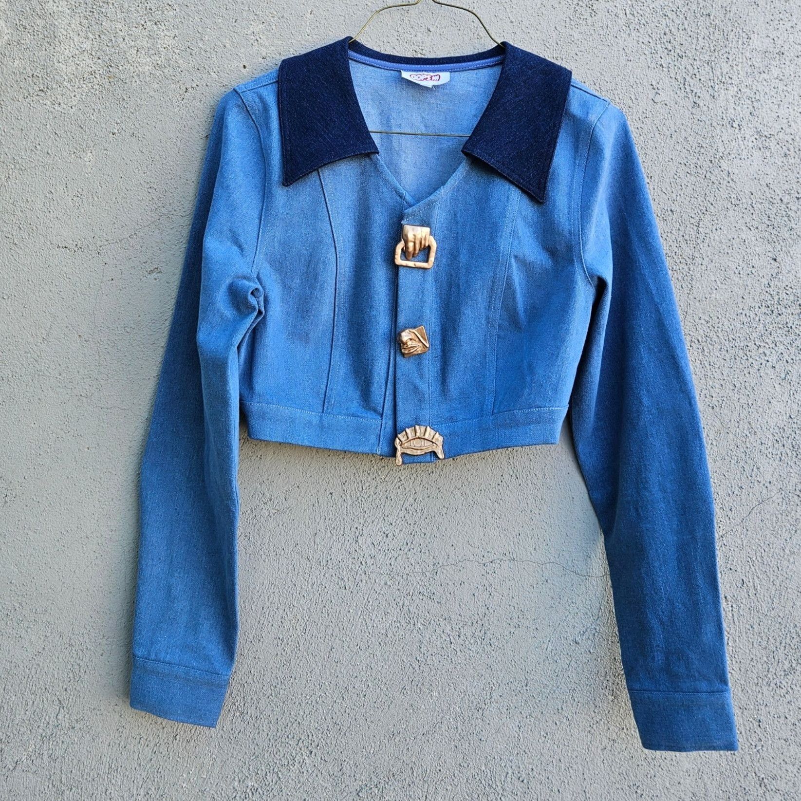 Other Oops Blue Cropped Denim Jacket Sculptural Gold Buttons Size Size S / US 4 / IT 40 - 8 Thumbnail