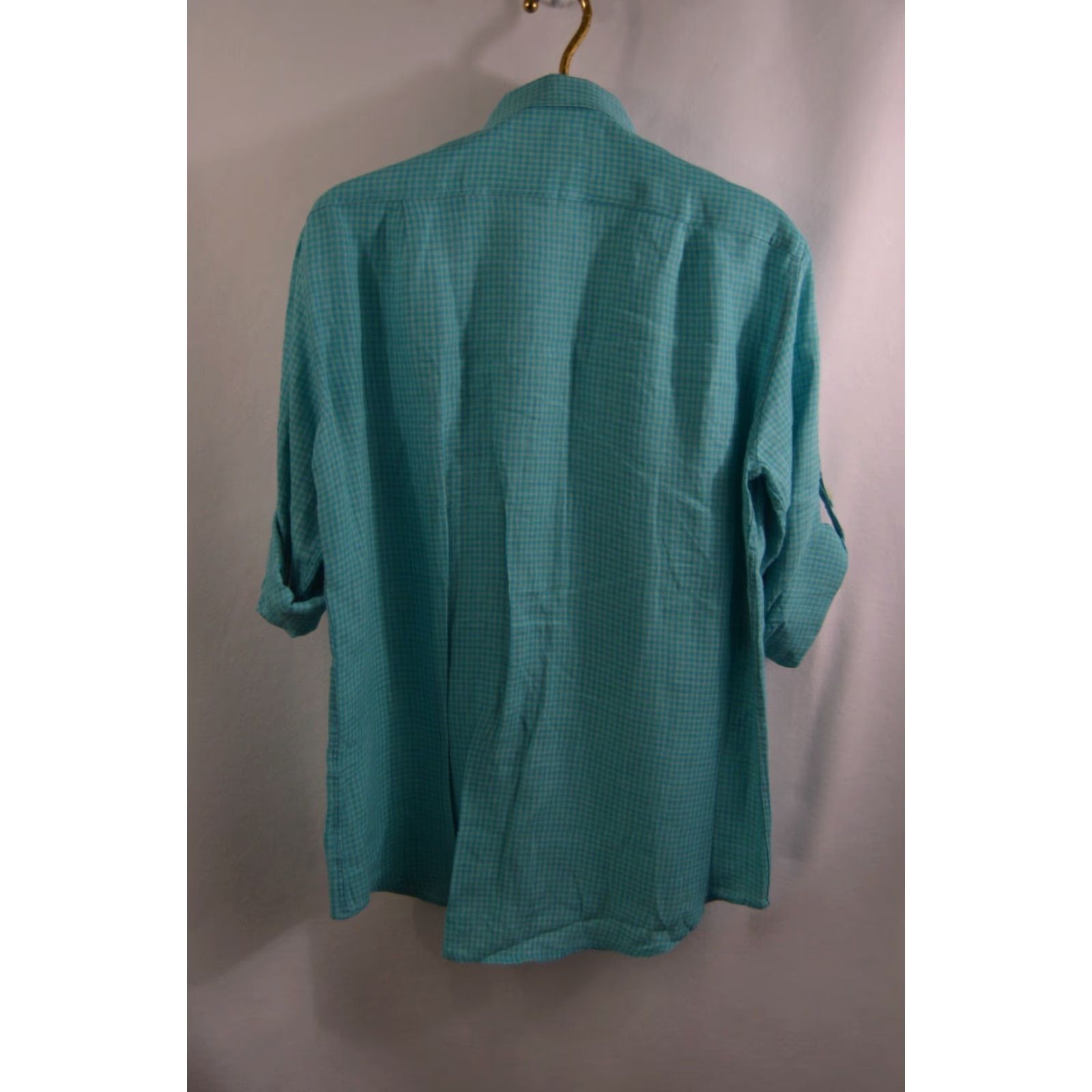 Vintage Hickey Freeman Men's Teal Green Check Linen Shirt Size M Size US M / EU 48-50 / 2 - 2 Thumbnail