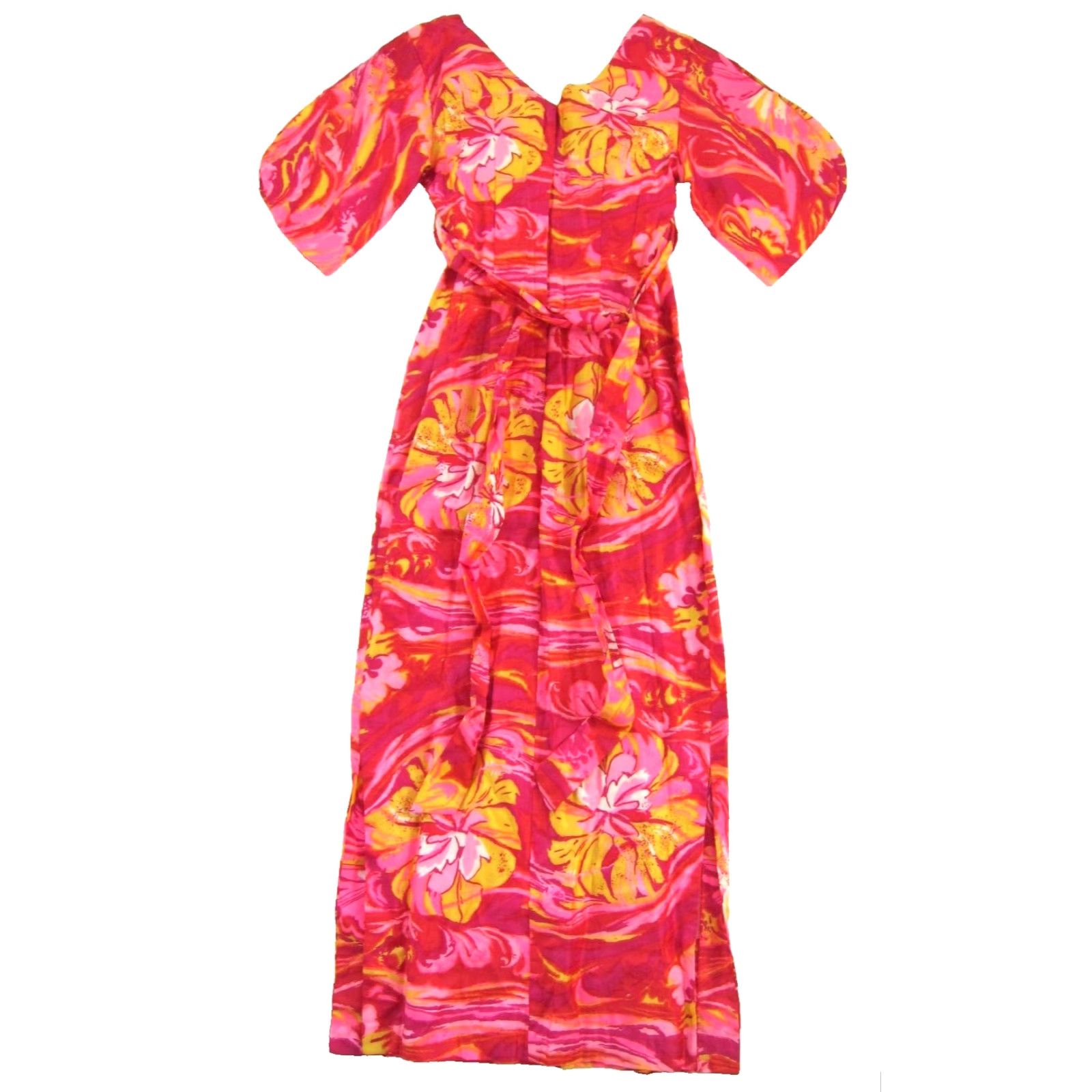 Vintage Vtg Royal Hawaiian Floral Maxi Dress Flare Short Sleeve XS Pink Floral Vintage Dress 1960s 70s Womens Royal Hawaiian Dress Size 26" / US 2 / IT 38 - 2 Thumbnail