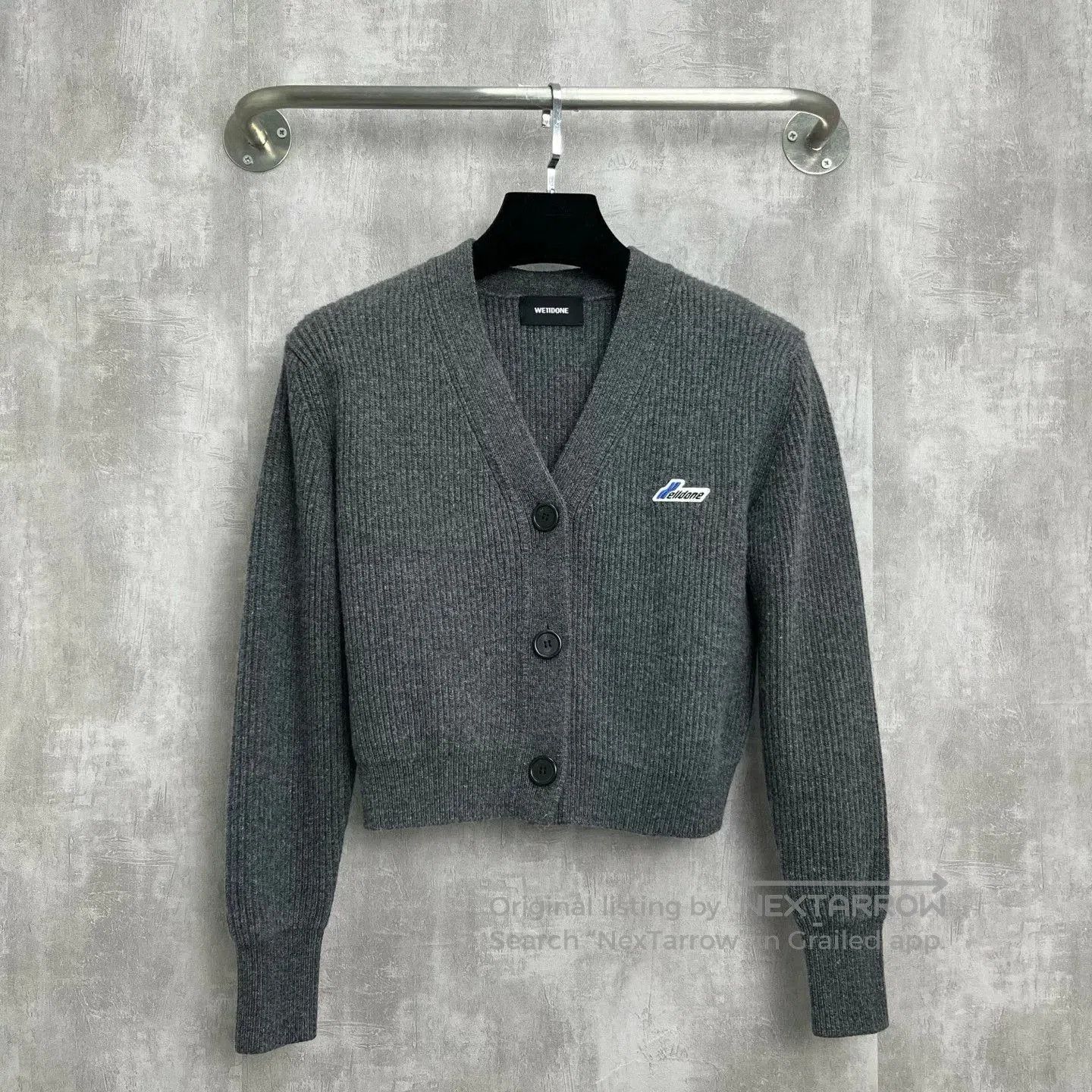 WE11DONE Welldone Gray Embroidered Logo Cardigan. Size S / US 4 / IT 40 - 1 Thumbnail