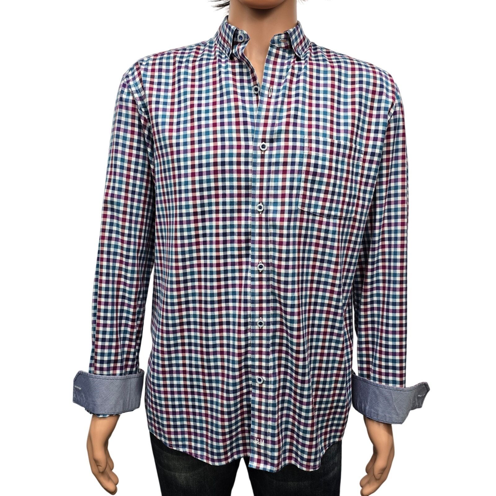 Johnston & Murphy JOHNSTON & MURPHY Shirt Men XL Contrast Flip Cuff Check Size US XL / EU 56 / 4 - 2 Thumbnail