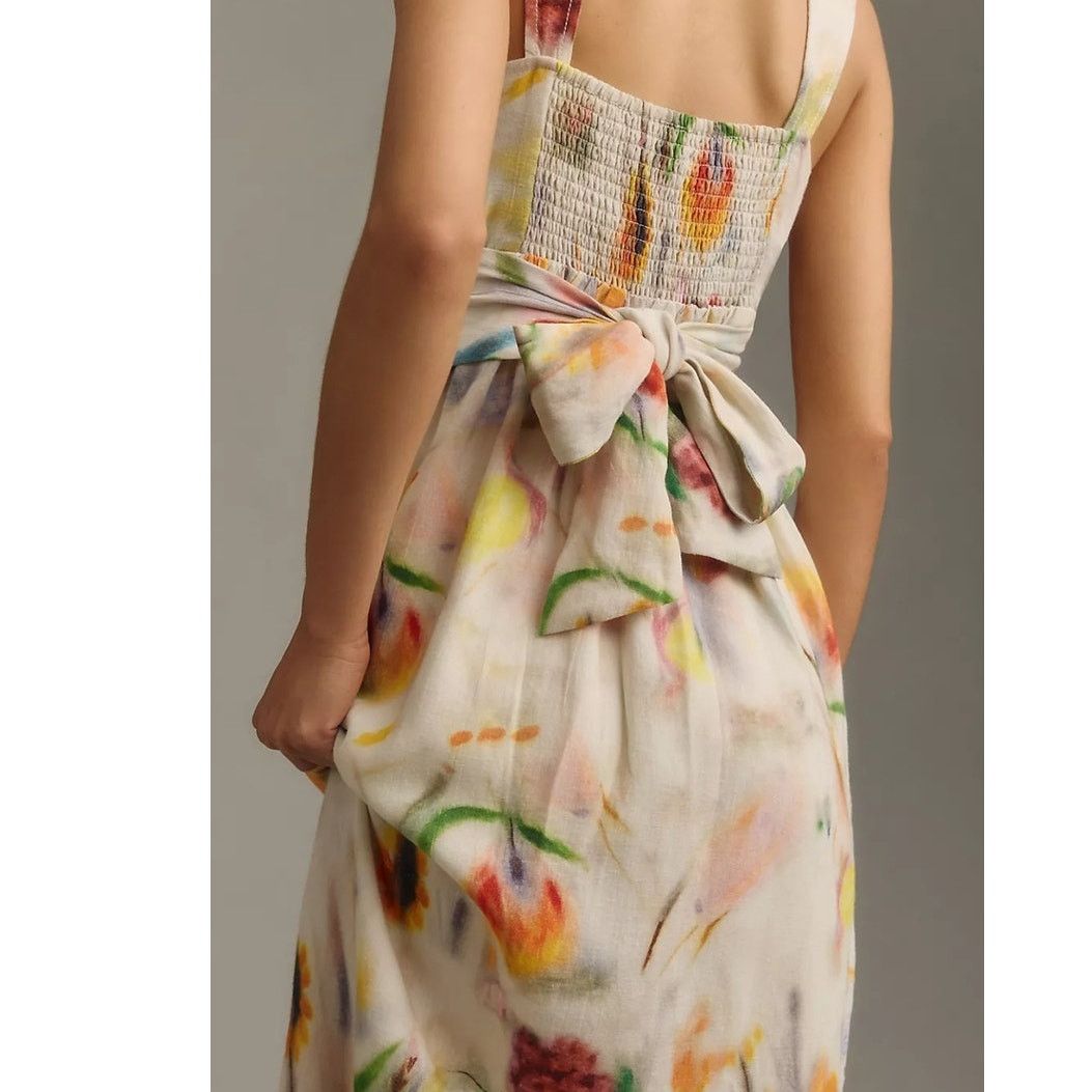 Anthropologie NWT Klaas Jonkman Square-Neck Linen Midi Dress $148 3X Size 3XL / US 20-22 - 3 Thumbnail