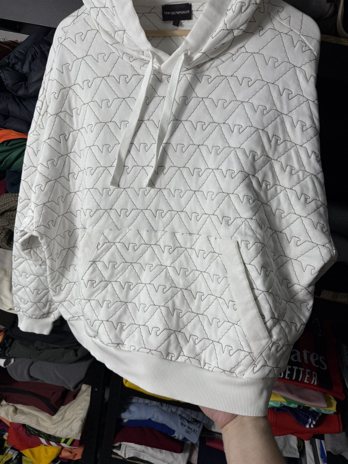 Emporio Armani Emporio Armani Women Quilted Monogram Hoodie White Oversized Size XL / US 12-14 / IT 48-50 - 13 Thumbnail