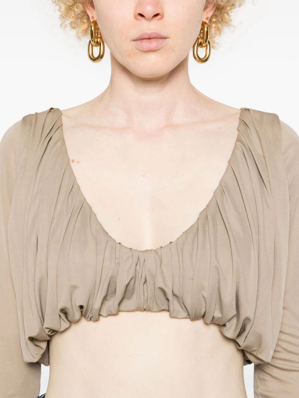 Saint Laurent Paris o1s1wg111024 Cropped Top Blouses in Jersey in Beige Size M / US 6-8 / IT 42-44 - 2 Thumbnail