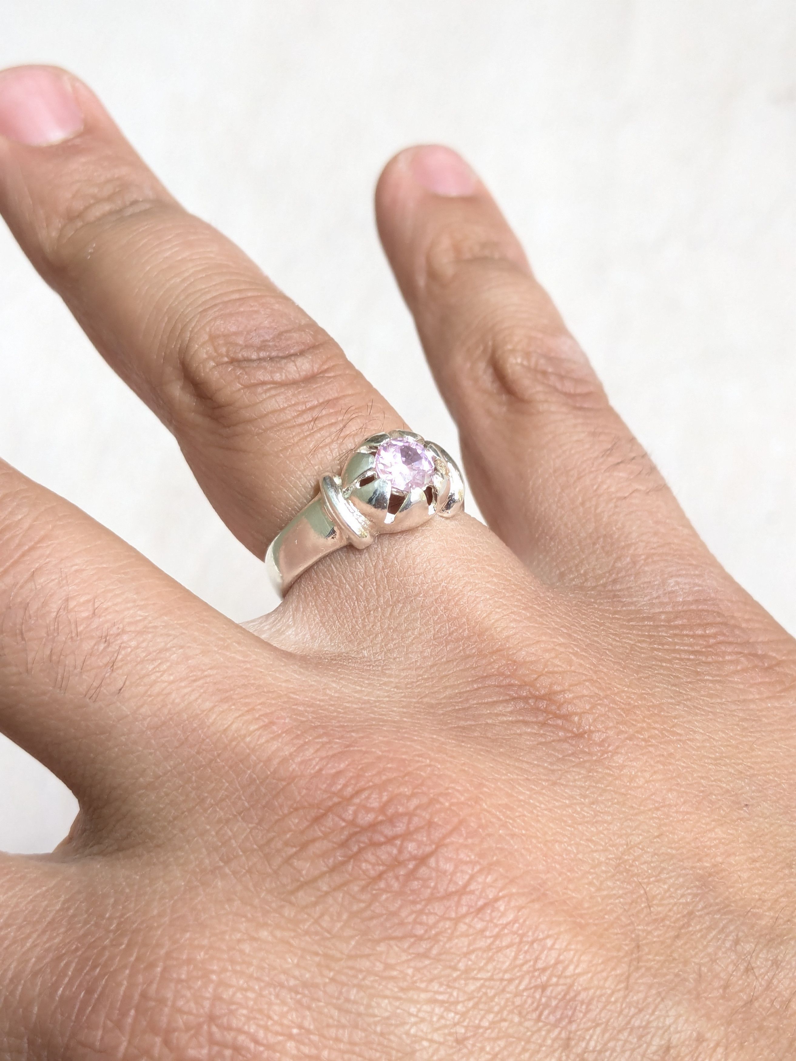 Jewelry Sterling Silver Ring Pink CZ Round Faceted Band Size ONE SIZE - 7 Thumbnail