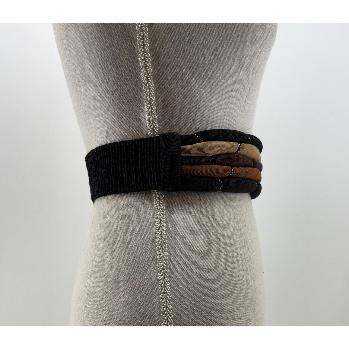 Other Vtg Cummerbund Belt Women's Puffy Fabric Belt Brown Tan OS Size ONE SIZE - 12 Thumbnail
