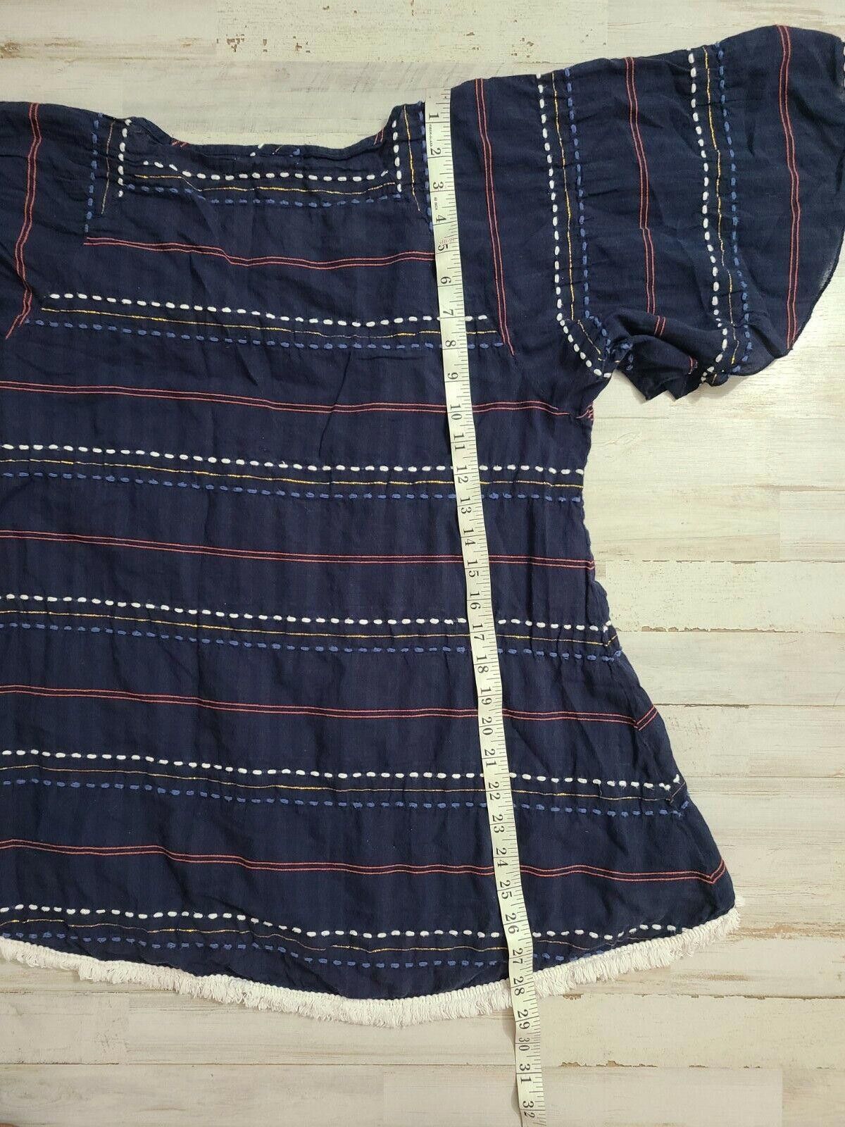 Designer Mettle Top Large Aztec Blue Fringe Embroidered blouse Size L / US 10 / IT 46 - 6 Thumbnail