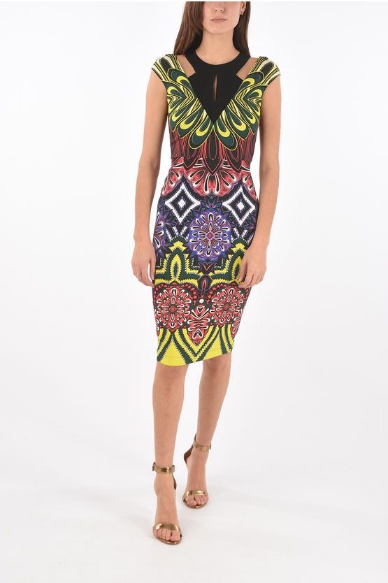 Designer ‼️JUST CAVALLI OPTICAL PRINTED KNEE LENGTH PENCIL DRESS Y2K‼️ Size M / US 6-8 / IT 42-44 - 2 Thumbnail