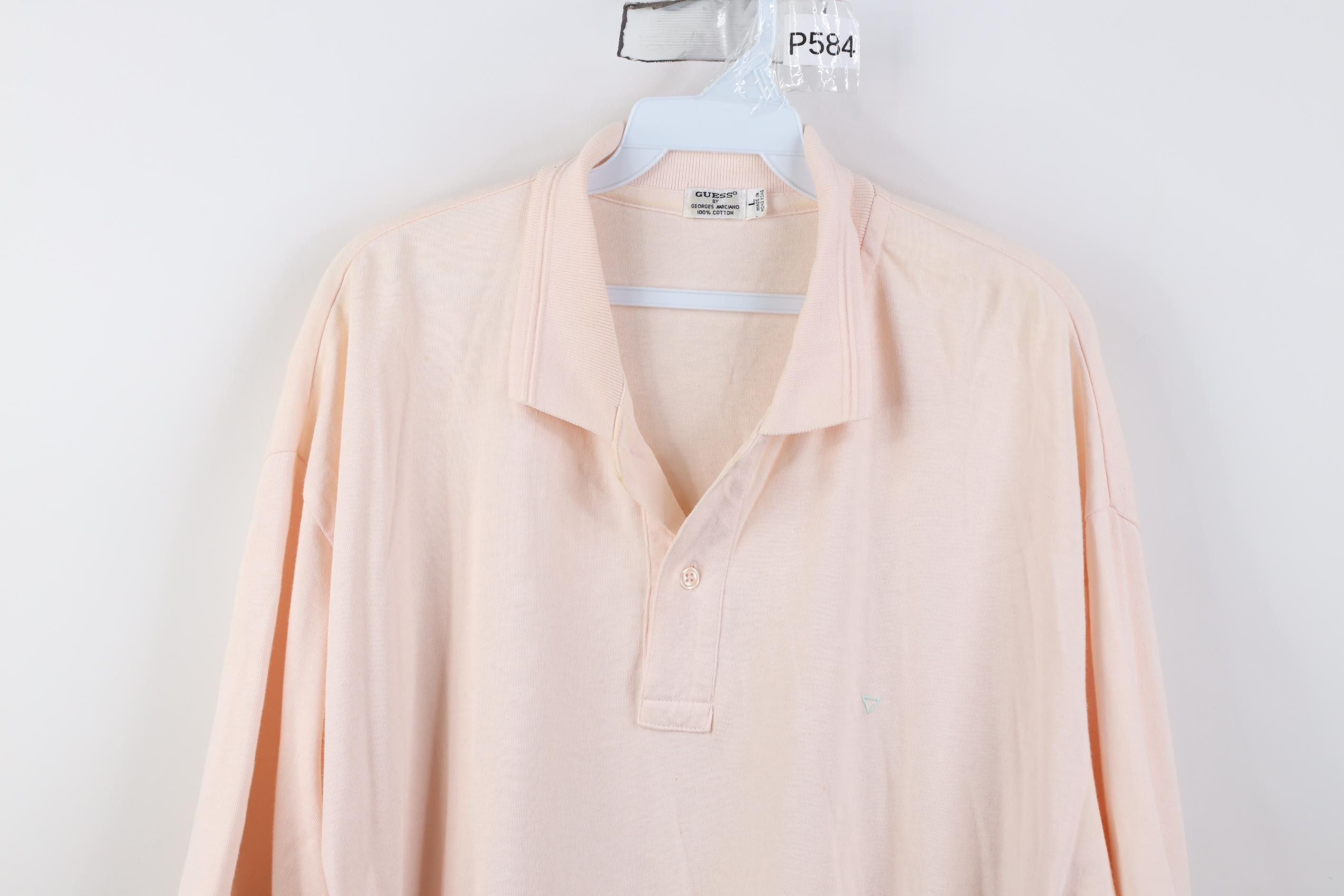 Guess Vintage 80s 90s Guess Triangle Knit Golf Polo Shirt Pink Size US L / EU 52-54 / 3 - 2 Thumbnail