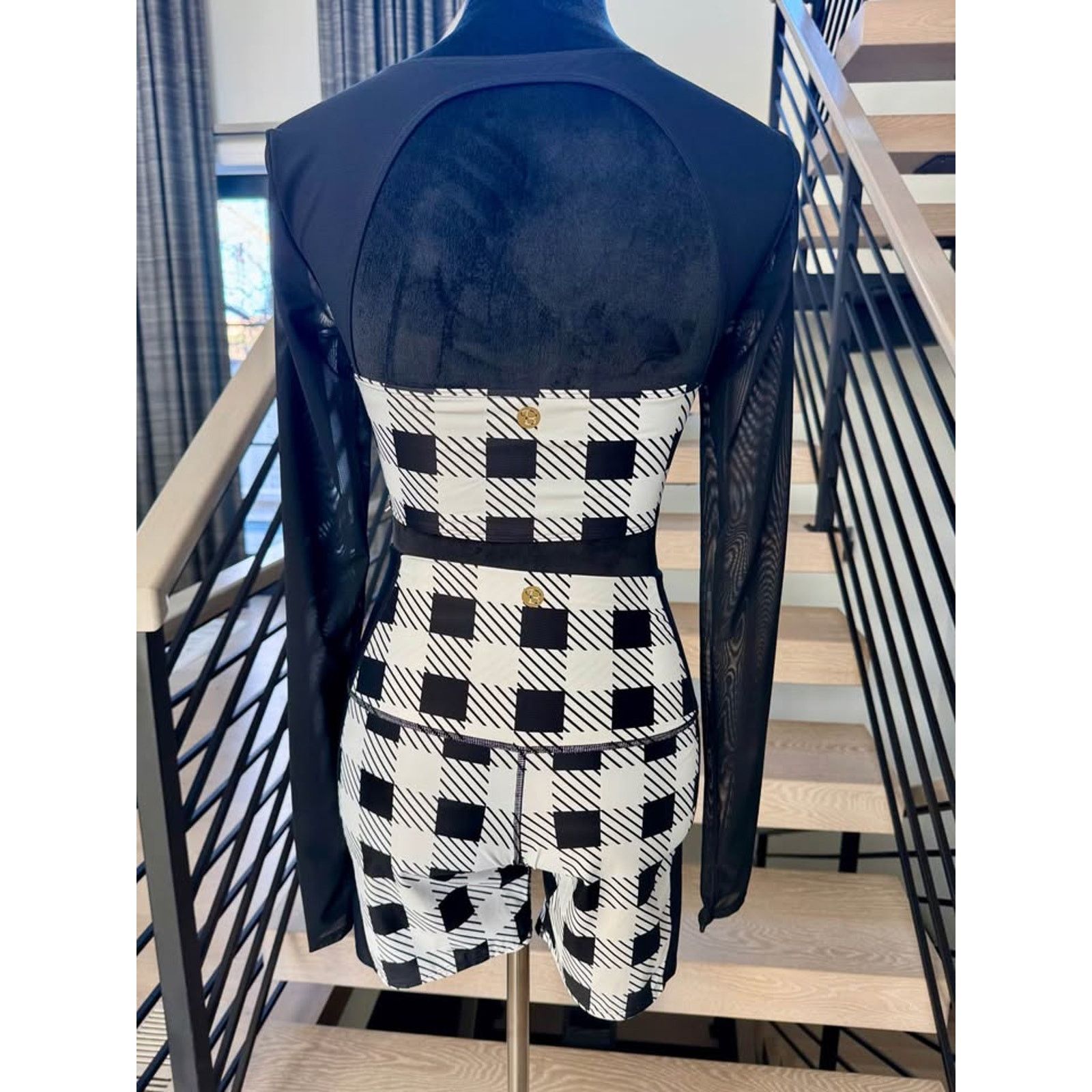 Other Black & White Plaid Set. Mesh Crop Top and biker shorts Size S / US 4 / IT 40 - 5 Thumbnail