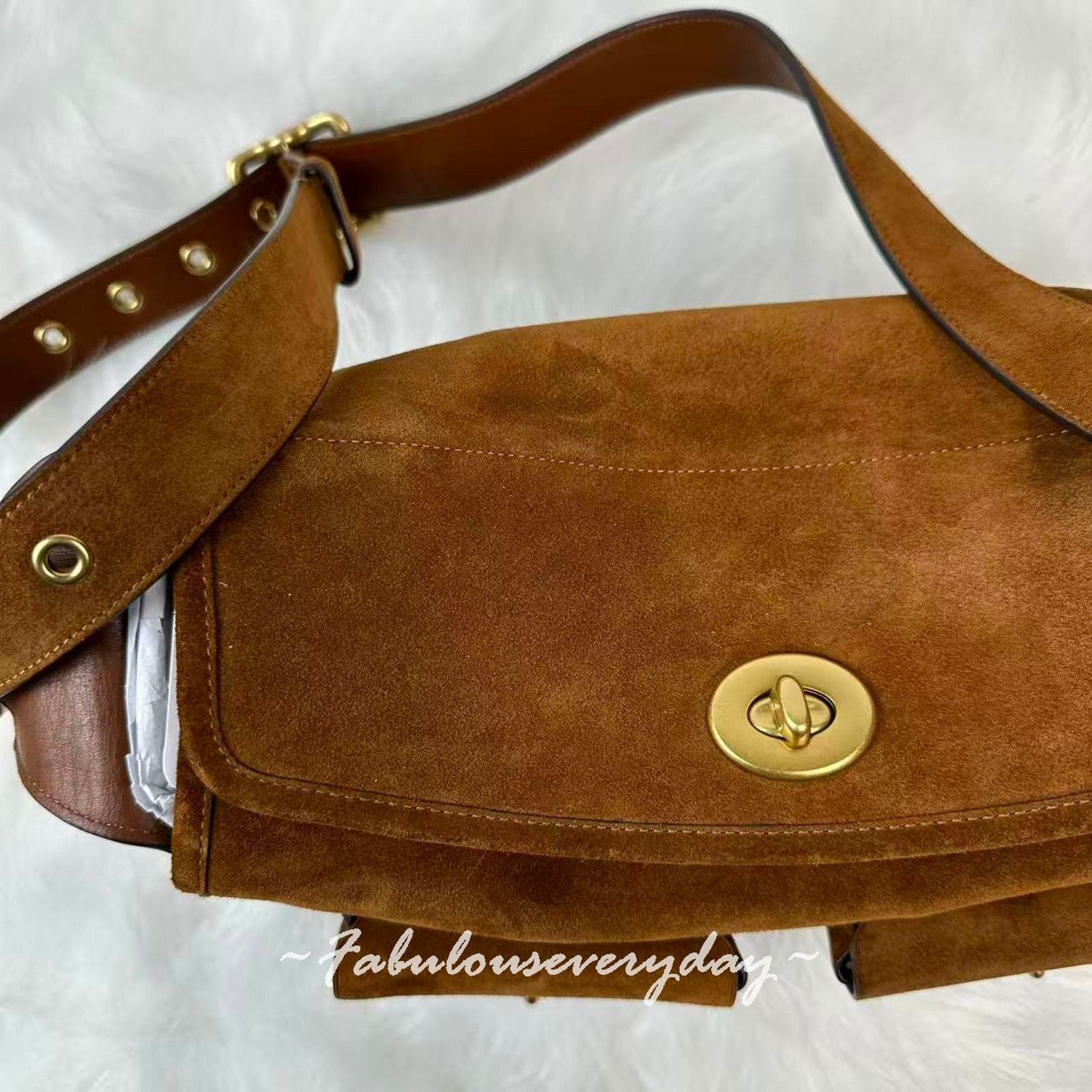 Coach Coach Turnlock Haversack Crossbody Suede Brass/Warm Brown Size ONE SIZE - 8 Thumbnail