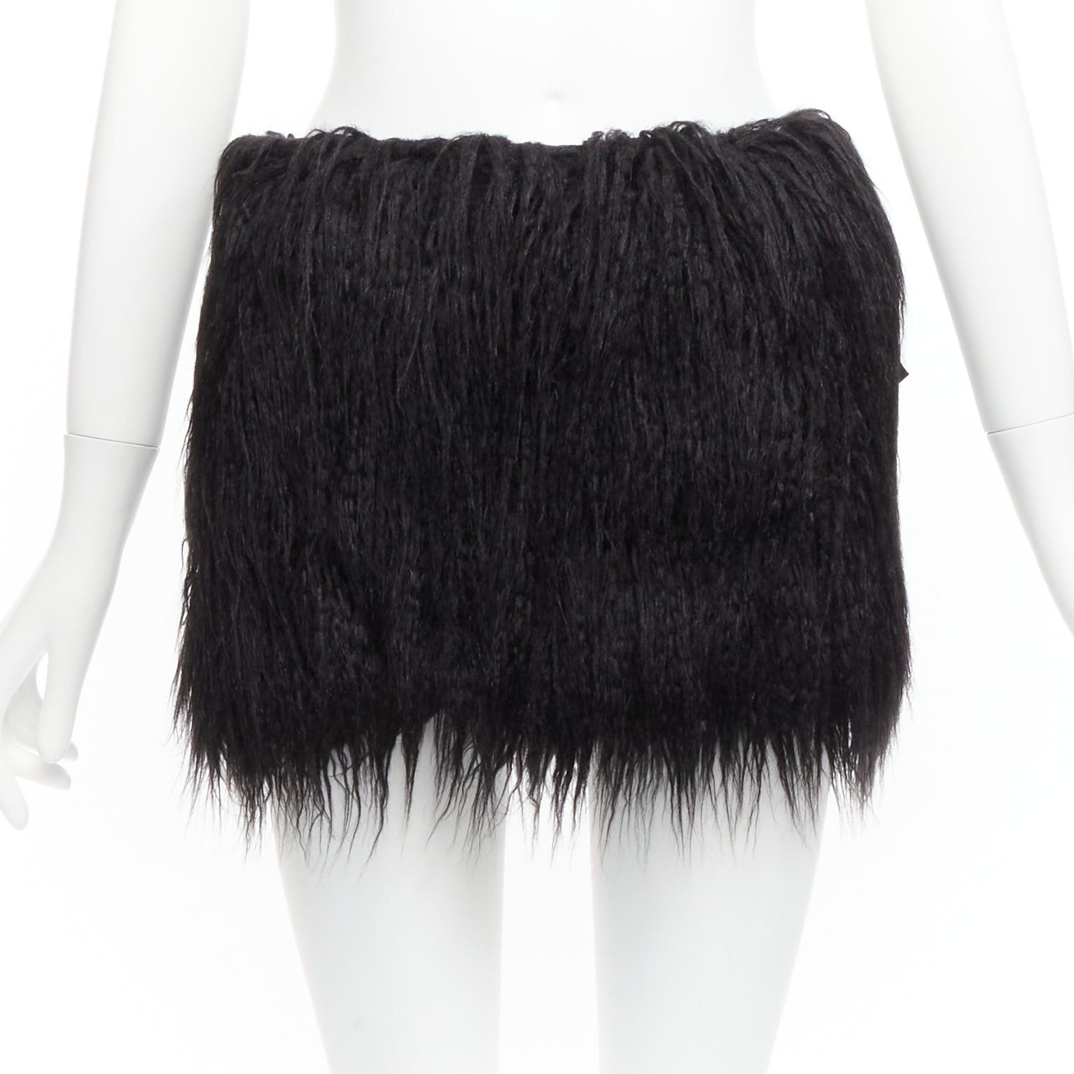 image of Saint Laurent Paris New Saint Laurent 2021 Runway Black Faux Fur Mini Skirt Fr34 Xs, Women's (Size 