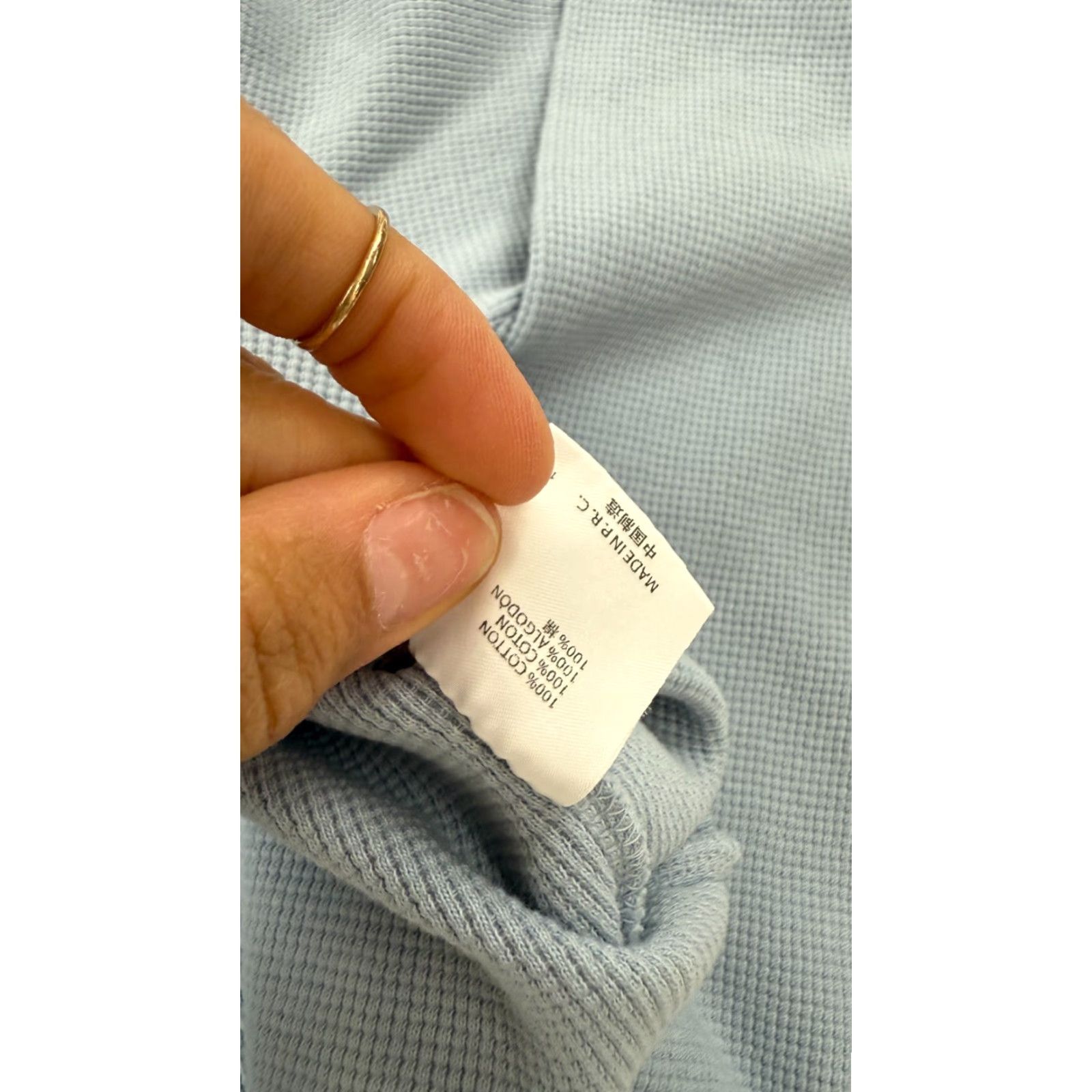 Brandy Melville Brandy Melville Shirt Womens OS Blue Cropped Waffle Knit Henley Ribbed Cuff Top Size ONE SIZE - 5 Thumbnail