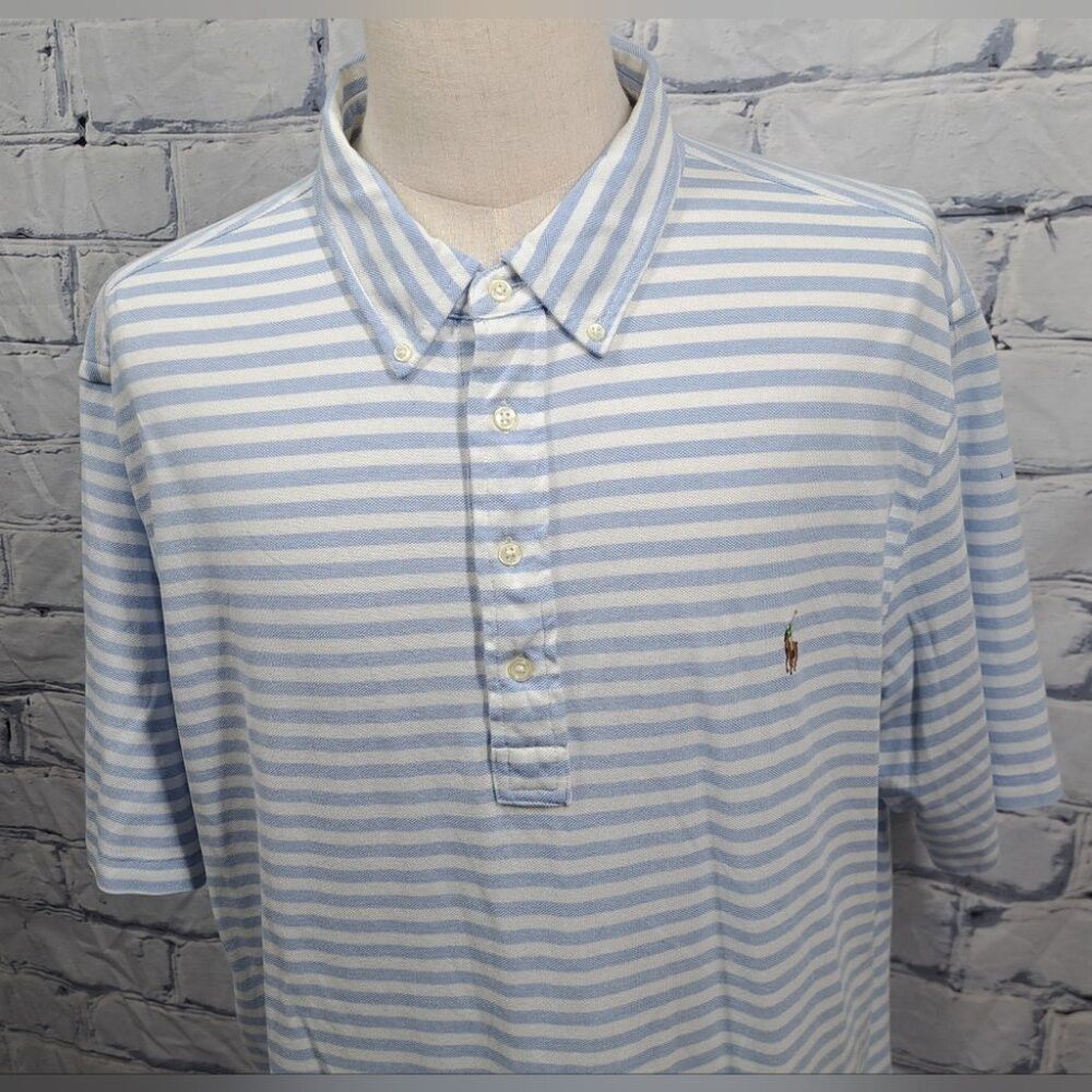 Ralph Lauren Ralph Lauren Knit Oxford Polo Shirt Blue White Striped 2XLT Size US XXL / EU 58 / 5 - 3 Thumbnail