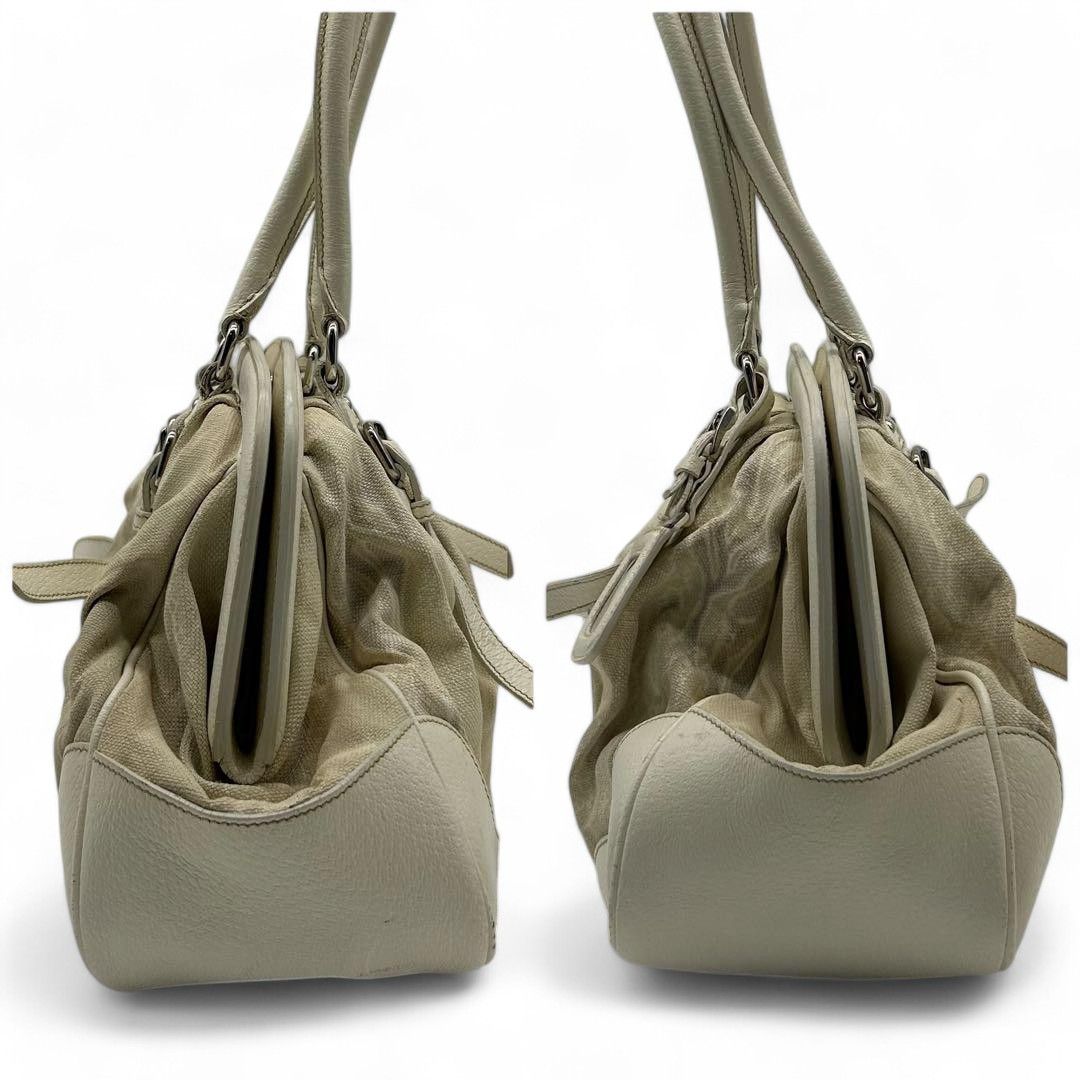 Prada Prada - Canvas Handbag White Triangle Logo Vintage Leather Size ONE SIZE - 6 Thumbnail