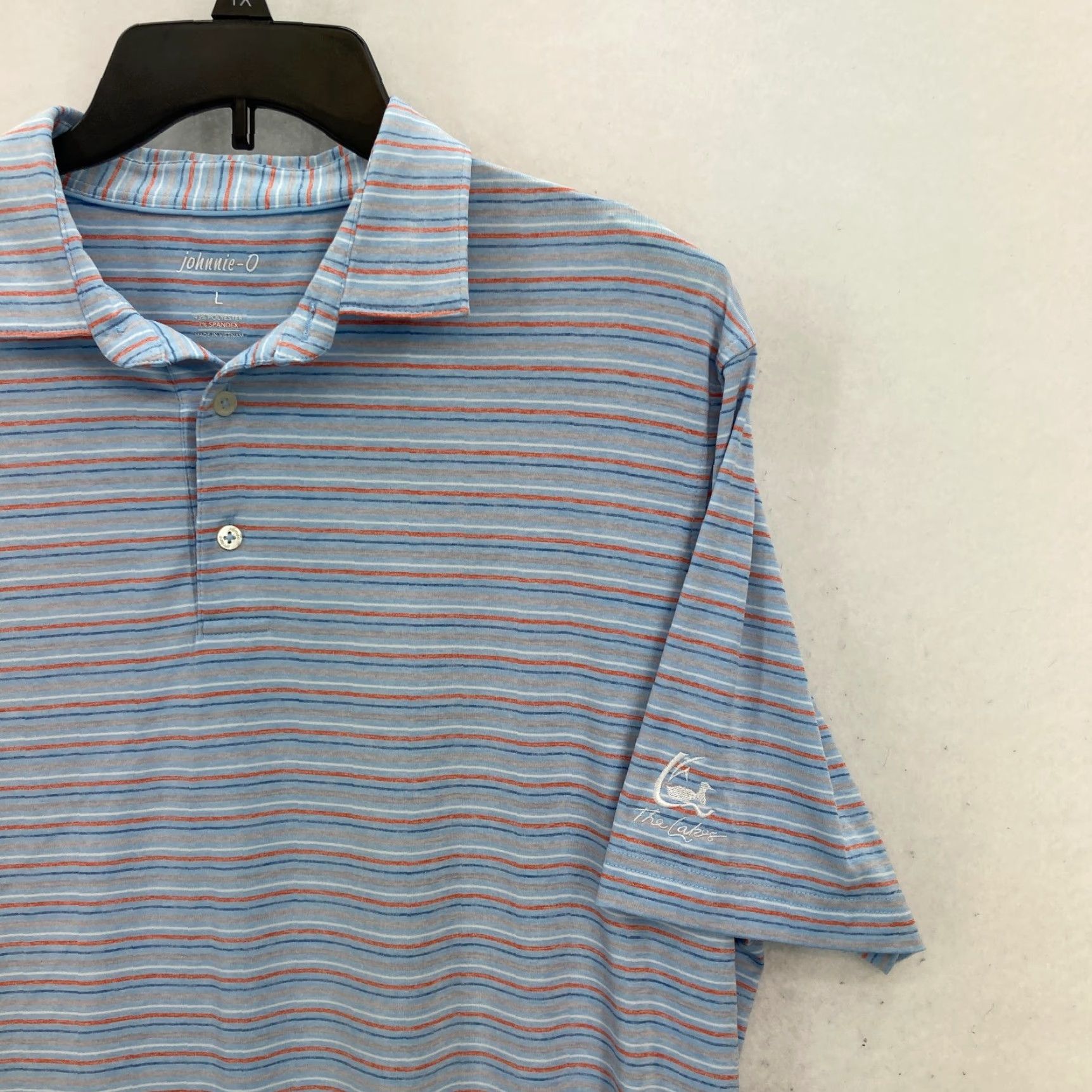 johnnie-O Johnnie-O Polo Shirt Mens Large Blue Striped Stretch Preppy Polo Shirt Mens L Blue Striped Stretch Performance Golf Casual Activewear Size US L / EU 52-54 / 3 - 2 Thumbnail
